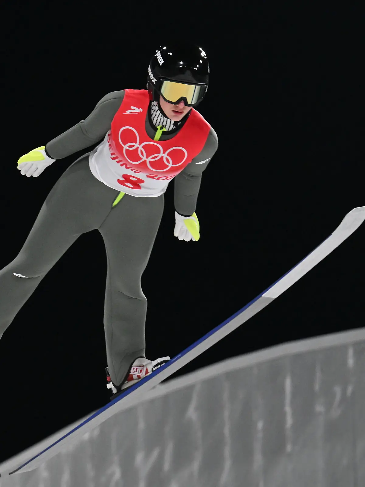 (220205) -- ZHANGJIAKOU, Feb. 5, 2022 (Xinhua) -- Kinga Rajda of Poland competes during the Ski Jumping Women's Normal Hill Individual 1st Round at the National Ski Jumping Centre in Zhangjiakou, north China's Hebei Province, Feb. 5, 2022. (Xinhua/Jiang Kehong)