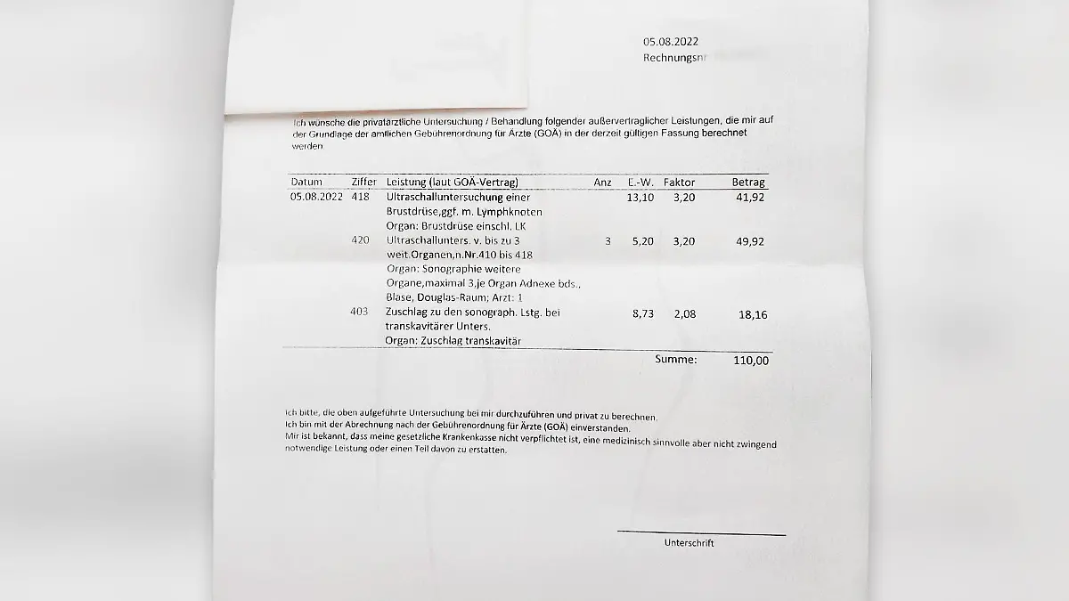 Rechnung vom Gynäkologen