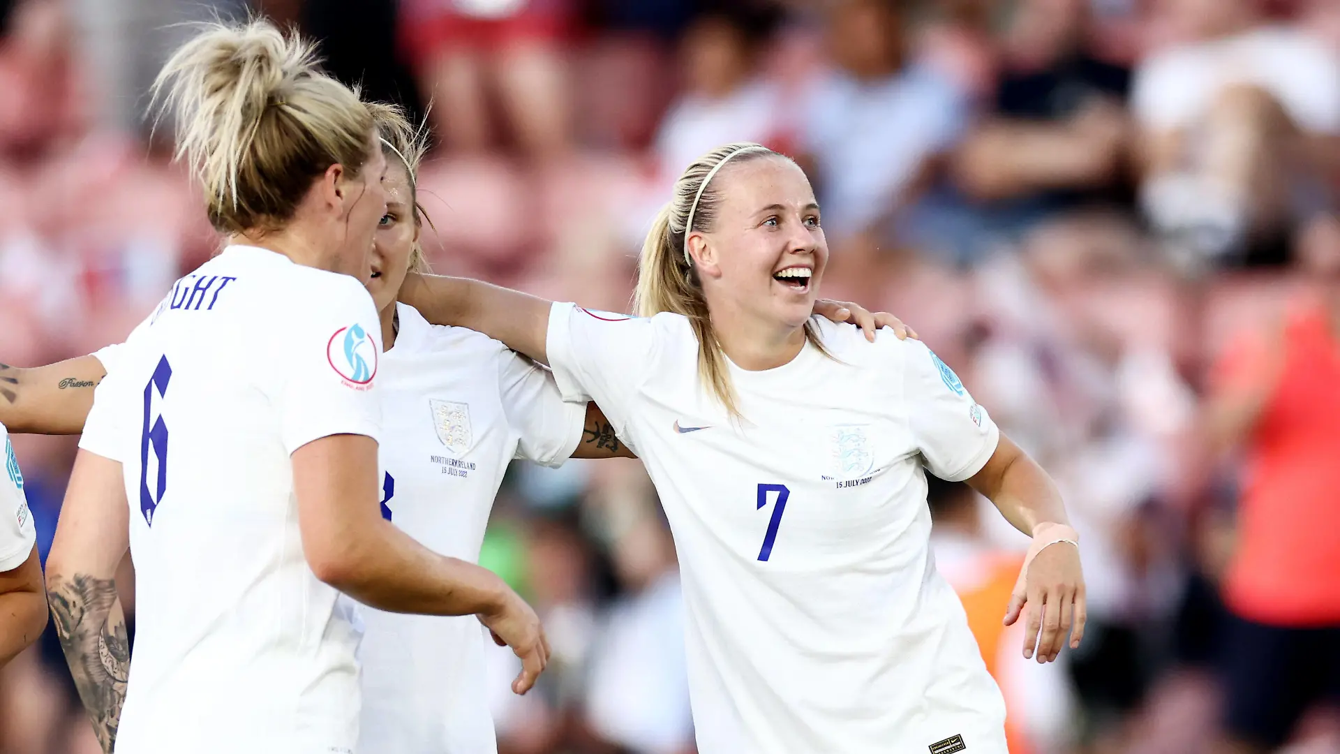 Mandatory Credit: Photo by James Marsh/Shutterstock 13031428ah Beth Mead of England celebrates scoring her sides second goal. Northern Ireland v England, Womens UEFA European Championship, EM, Europameisterschaft Group A, Football, St Mary s Stadium , Southampton, UK - 15 Jul 2022 Northern Ireland v England, Womens UEFA European Championship, Group A, Football, St Mary s Stadium , Southampton, UK - 15 Jul 2022 PUBLICATIONxINxGERxSUIxAUTXHUNxGRExMLTxCYPxROMxBULxUAExKSAxONLY Copyright: xJamesxMarsh/Shutterstockx 13031428ah