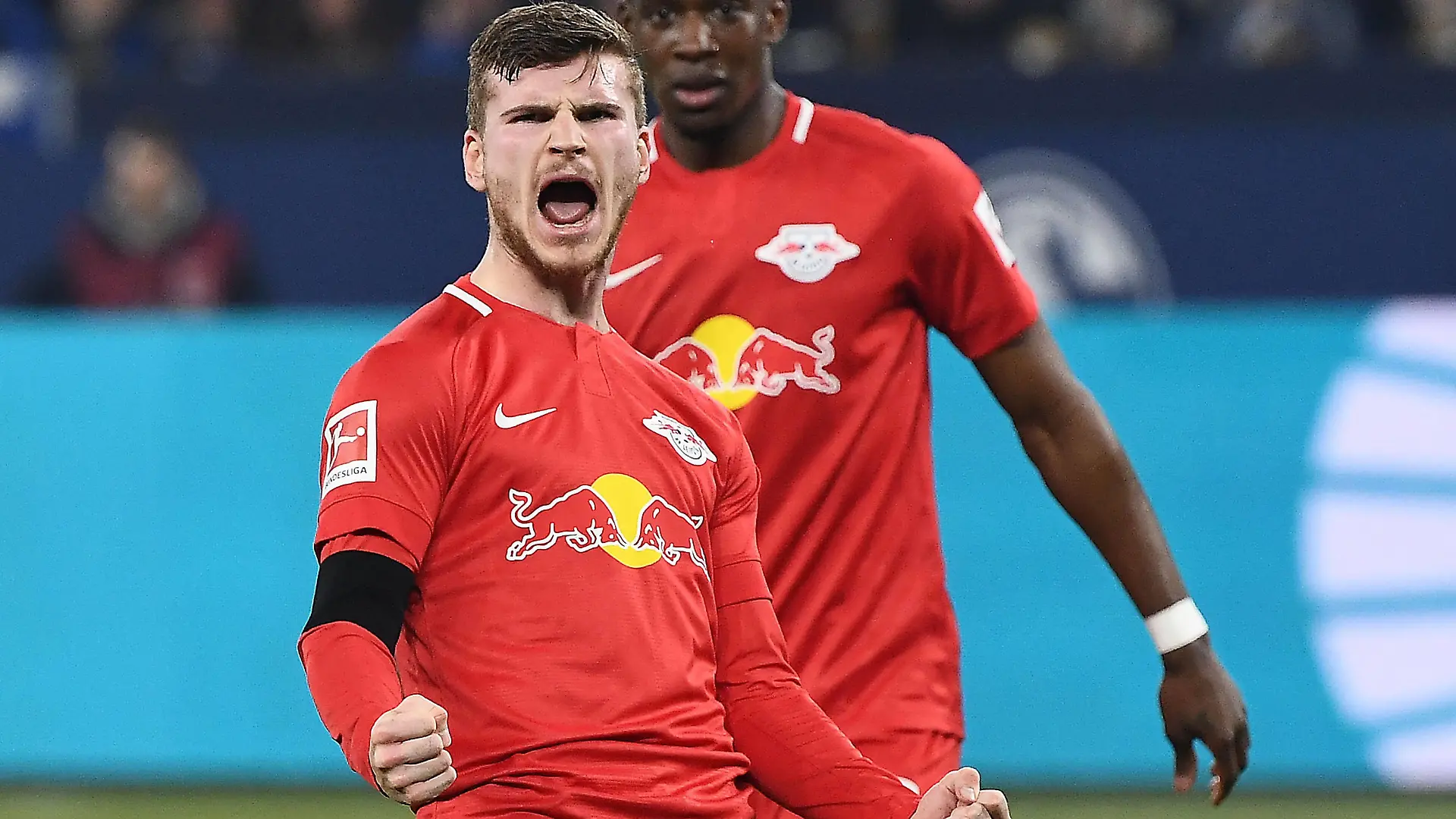 Sport Bilder des Tages 22.02.2020, xjhx, Fussball 1.Bundesliga, FC Schalke 04 - RB Leipzig emspor, v.l. Timo Werner RB Leipzig celebrate the goal, Der Torjubel zum 0:2 DFL/DFB REGULATIONS PROHIBIT ANY USE OF PHOTOGRAPHS as IMAGE SEQUENCES and/or QUASI-VIDEO Gelsenkirchen *** 22 02 2020, xjhx, Football 1 Bundesliga, FC Schalke 04 RB Leipzig emspor, v l Timo Werner RB Leipzig celebrate the goal, The goal celebration for 0 2 DFL DFB REGULATIONS PROHIBIT ANY USE OF PHOTOGRAPHS as IMAGE SEQUENCES and or QUASI VIDEO Gelsenkirchen