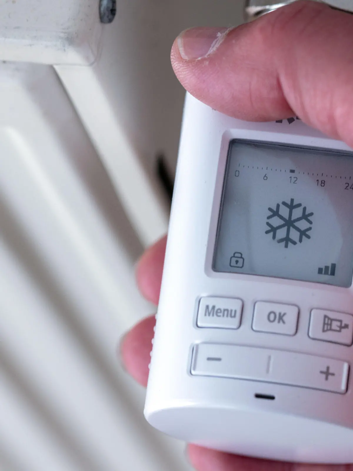 ARCHIV - 23.06.2022, Mecklenburg-Vorpommern, Pokrent: Auf einem digitalen Heizungsregler wird das Frostzeichen angezeigt und signalisiert einen abgestellten Heizkörper. Angesichts der Gaskrise sind sich viele Fachleute mit der Politik einig: Damit im kommenden Winter kein Engpass beim Gas droht, müssen alle weniger verbrauchen - auch die Bürgerinnen und Bürger. (zu dpa "«Gesetzlich verordnetes Frieren» - Wie kalt wird es zu Hause?") Foto: Jens Büttner/dpa +++ dpa-Bildfunk +++