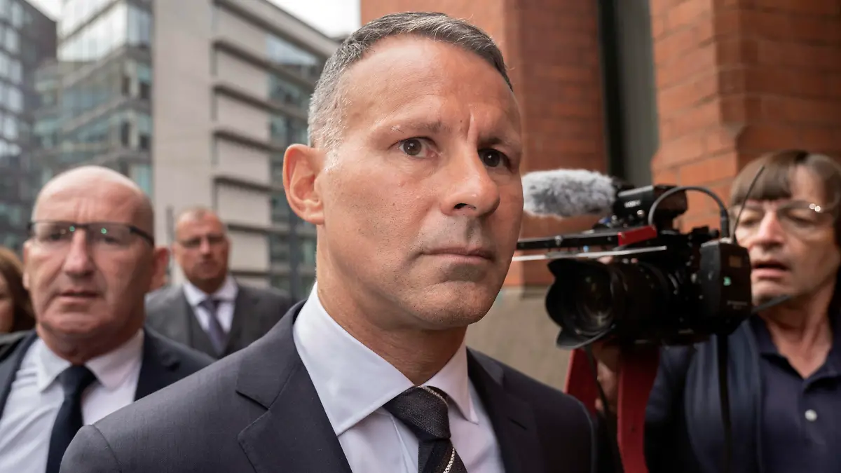Former Manchester United star Ryan Giggs arrives at Manchester Minshull Street Crown Court, in Manchester, England, Monday Aug. 8, 2022. Giggs is set to go on trial Monday on charges of assault and use of coercive behavior against a former girlfriend. (Danny Lawson/PA via AP)
