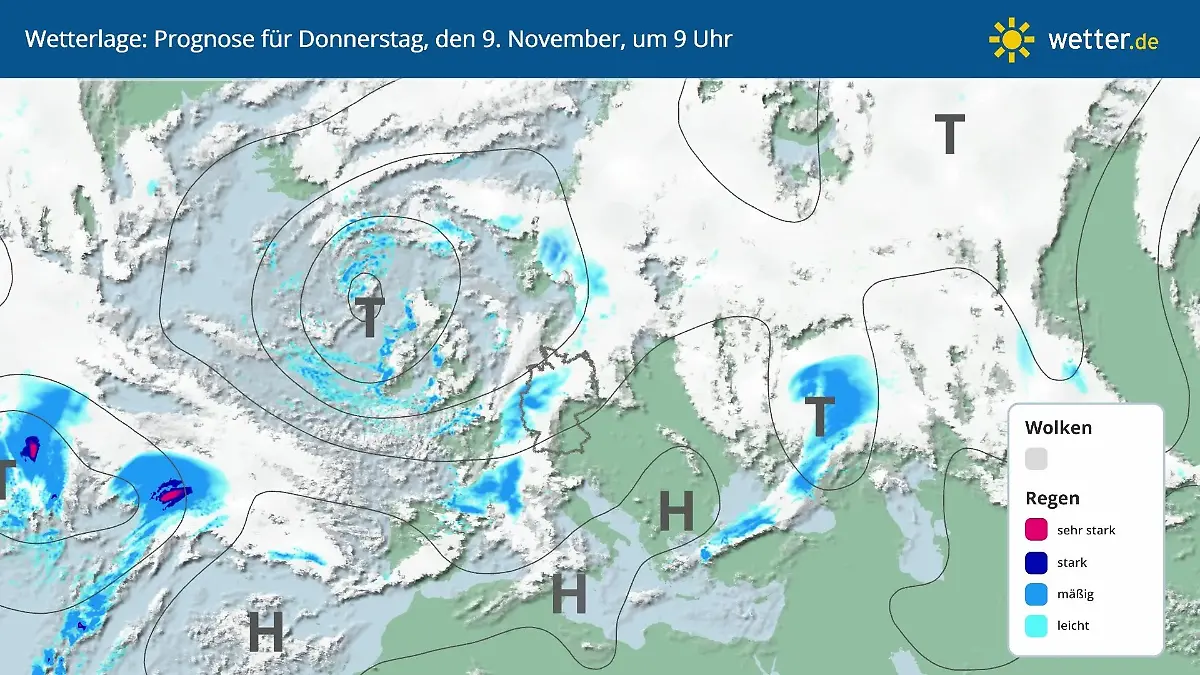 Unruhiges Tiefdruckwetter über Europa Teils kräftige Regengüsse