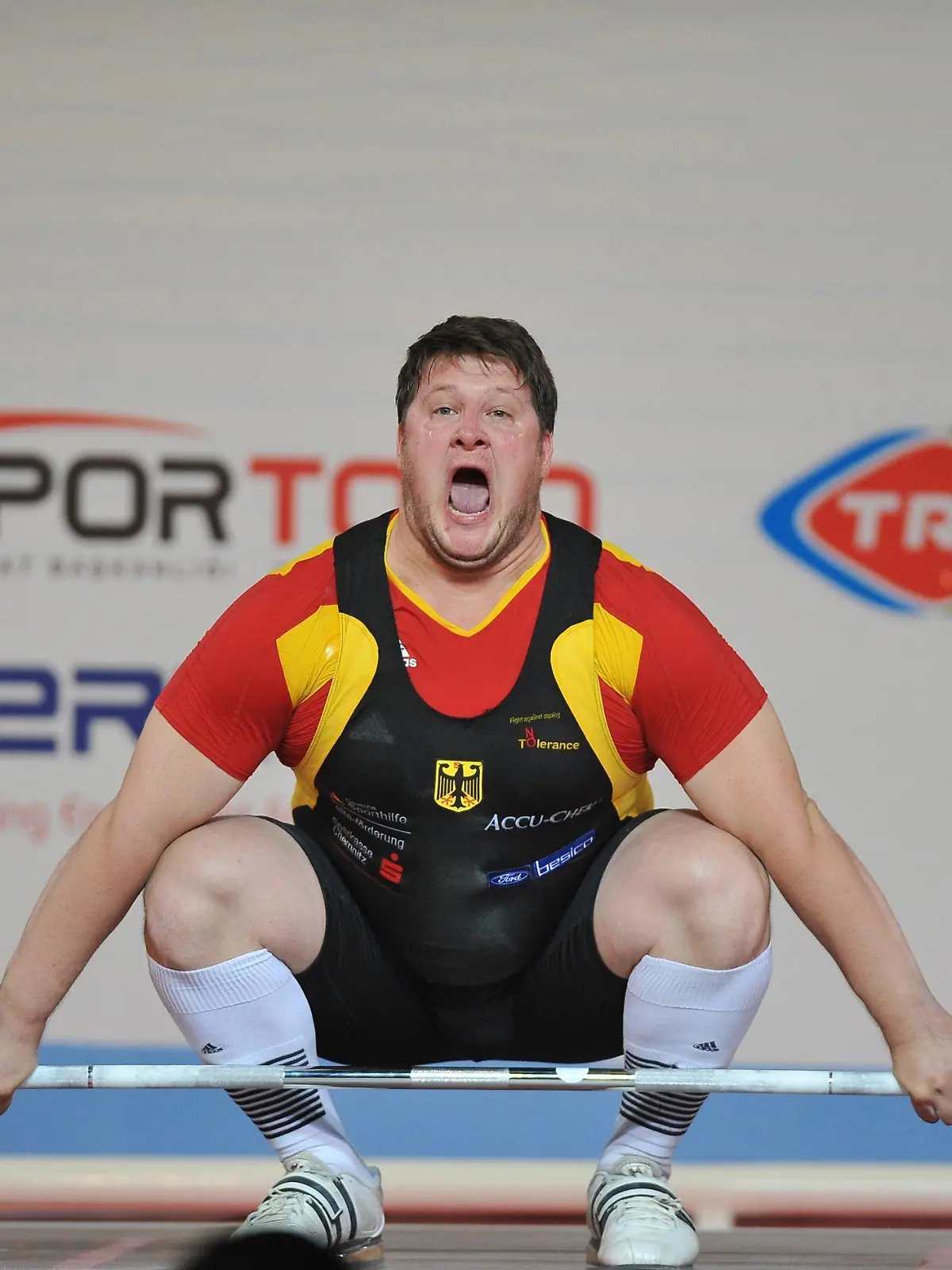 Matthias Steiner of Germany goes for a lifting attempt in the Men's +105 kg category competition at the World Weightlifting Championships, Turkey, on 26 September 2010. Matthias Steiner later won the silver medal. EPA/SEFA KARACAN TURKEY OUT