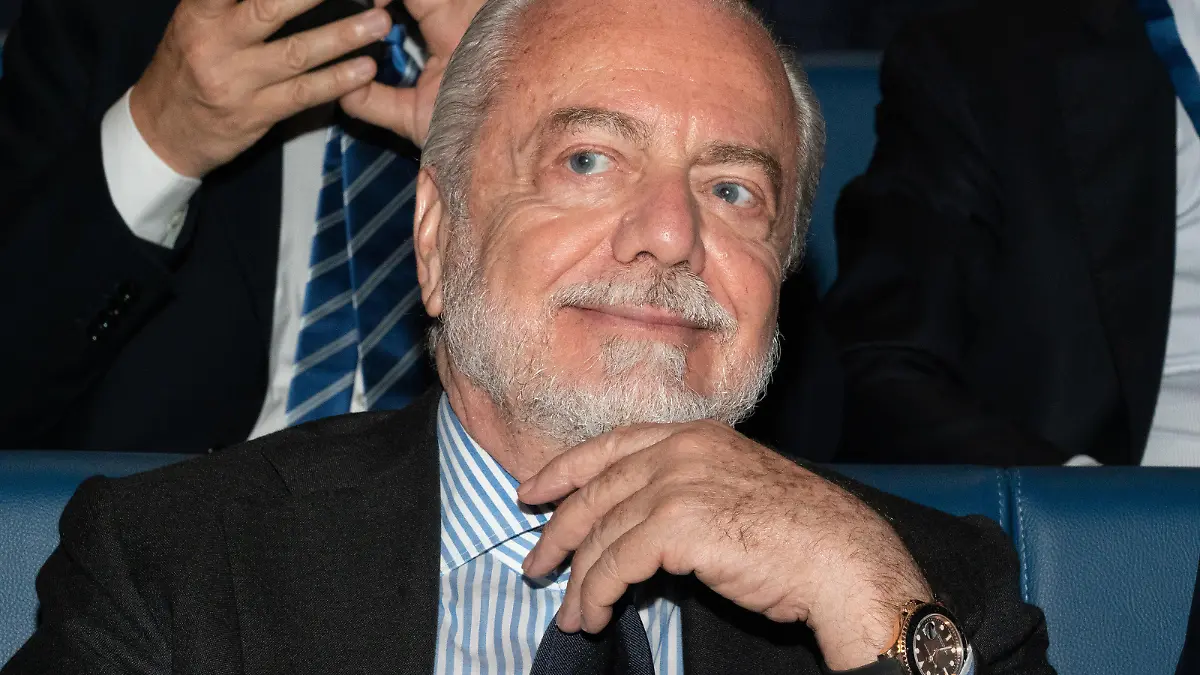 Aurelio De Laurentiis, Italian film producer and entrepreneur, founder, together with his father Luigi, of Filmauro, as well as president of Naples at the âCoesione Sudâ public assembly organized by the Industrial Union of Naples.
