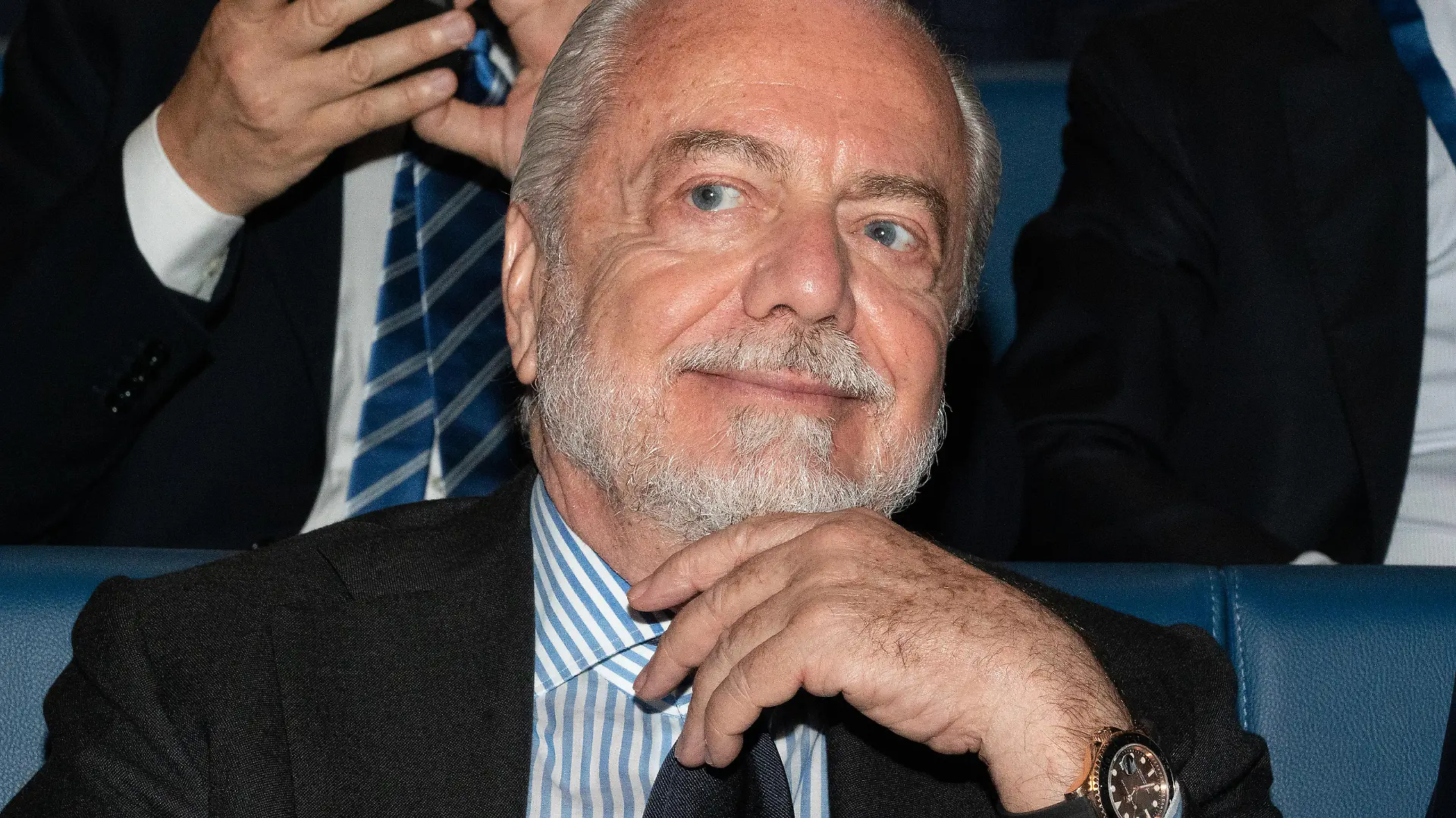 Aurelio De Laurentiis, Italian film producer and entrepreneur, founder, together with his father Luigi, of Filmauro, as well as president of Naples at the âCoesione Sudâ public assembly organized by the Industrial Union of Naples.