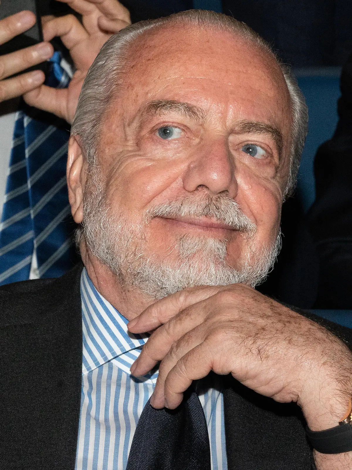 Aurelio De Laurentiis, Italian film producer and entrepreneur, founder, together with his father Luigi, of Filmauro, as well as president of Naples at the âCoesione Sudâ public assembly organized by the Industrial Union of Naples.