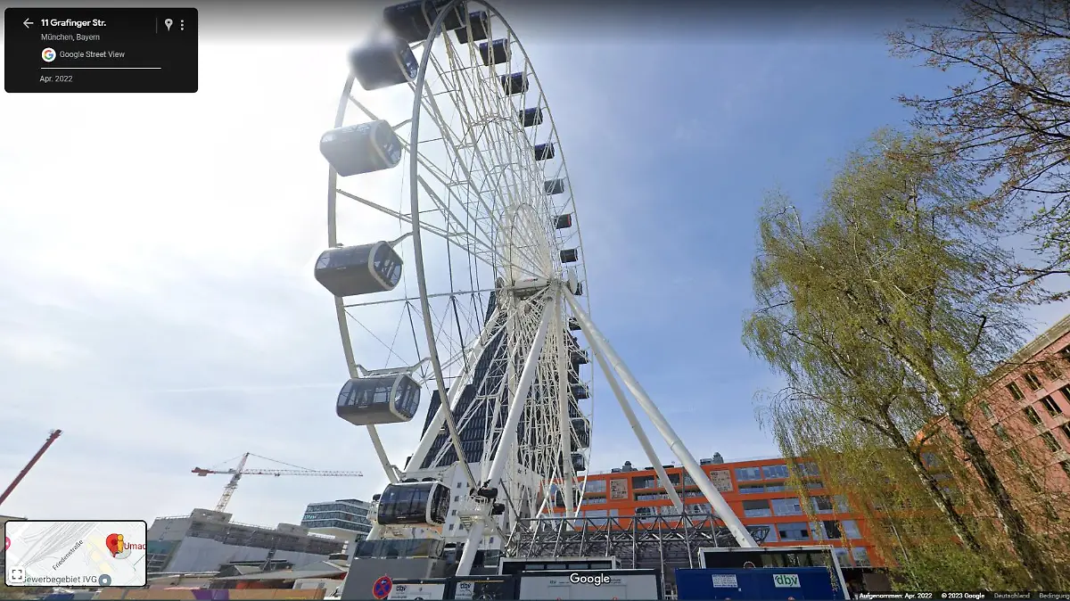 Das Umadum Riesenrad in München - auch das ist eine neue Aufnahme bei Google Street View aus der Bayrischen Landeshauptstadt.