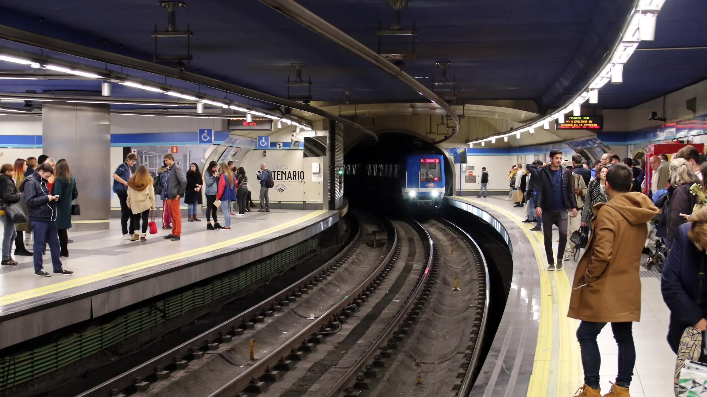 Madrid, Spain; 11 01 2018. Subway tracks and platform of line 1 (light blue line).