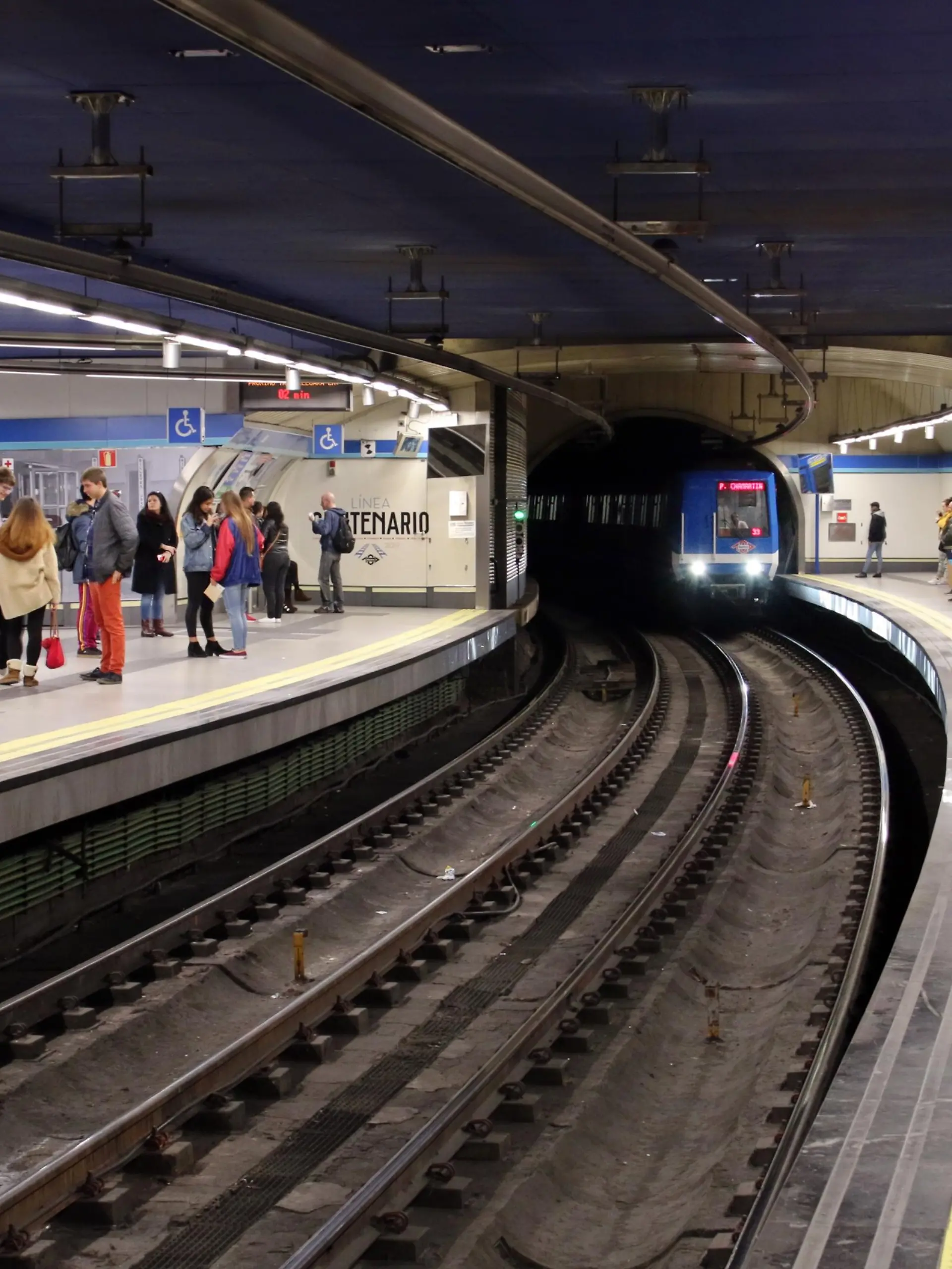 Madrid, Spain; 11 01 2018. Subway tracks and platform of line 1 (light blue line).