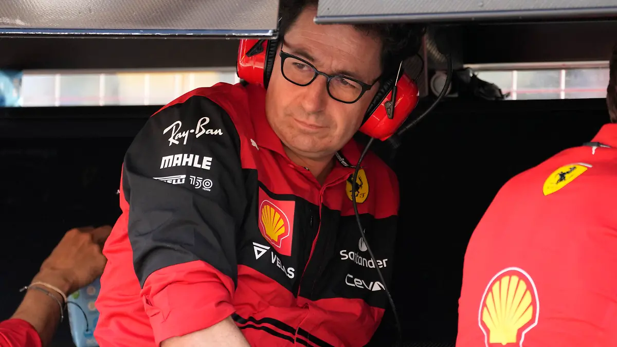Ferrari team chief Mattia Binotto looks on during the second free practice session for the Hungarian Formula One Grand Prix at the Hungaroring racetrack in Mogyorod, near Budapest, Hungary, Friday, July 29, 2022. The Hungarian Formula One Grand Prix will be held on Sunday. (AP Photo/Darko Bandic)