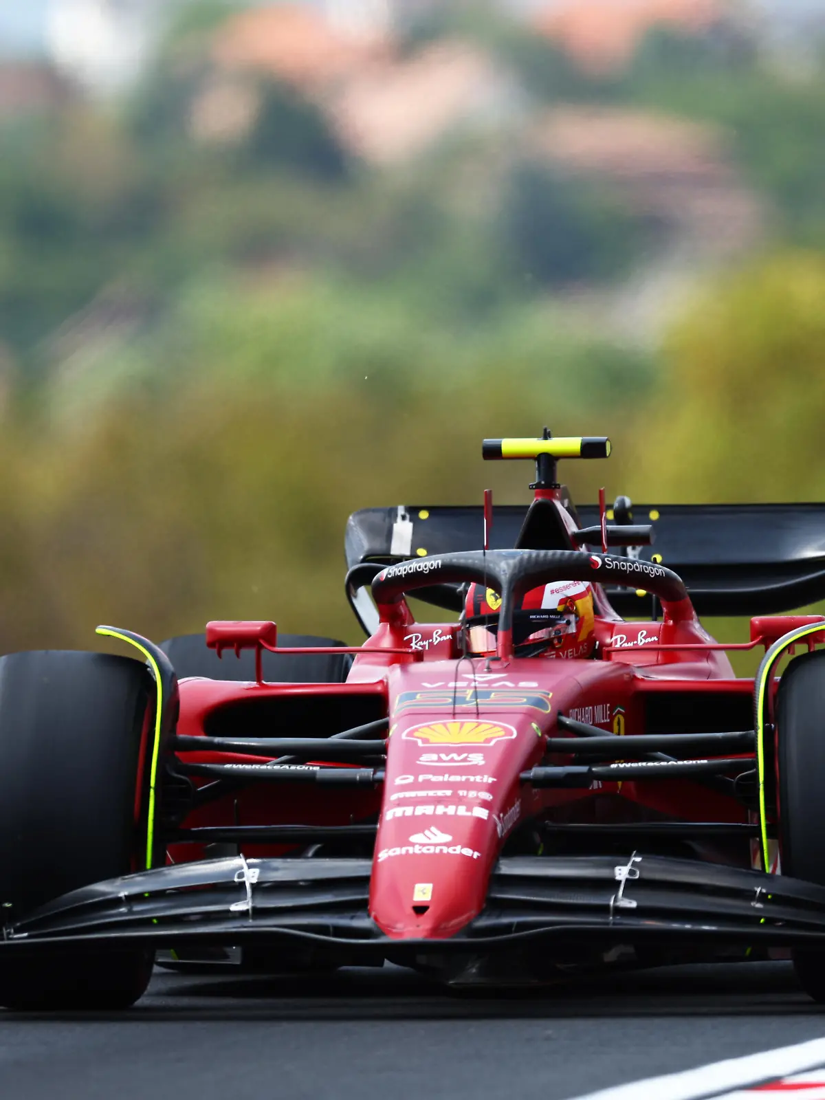 BUDAPEST, HUNGARY - JULY 29: Carlos Sainz of Spain driving (55) the Ferrari F1-75 on track during practice ahead of the F1 Grand Prix of Hungary at Hungaroring on July 29, 2022 in Budapest, Hungary. (Photo by Francois Nel/Getty Images)