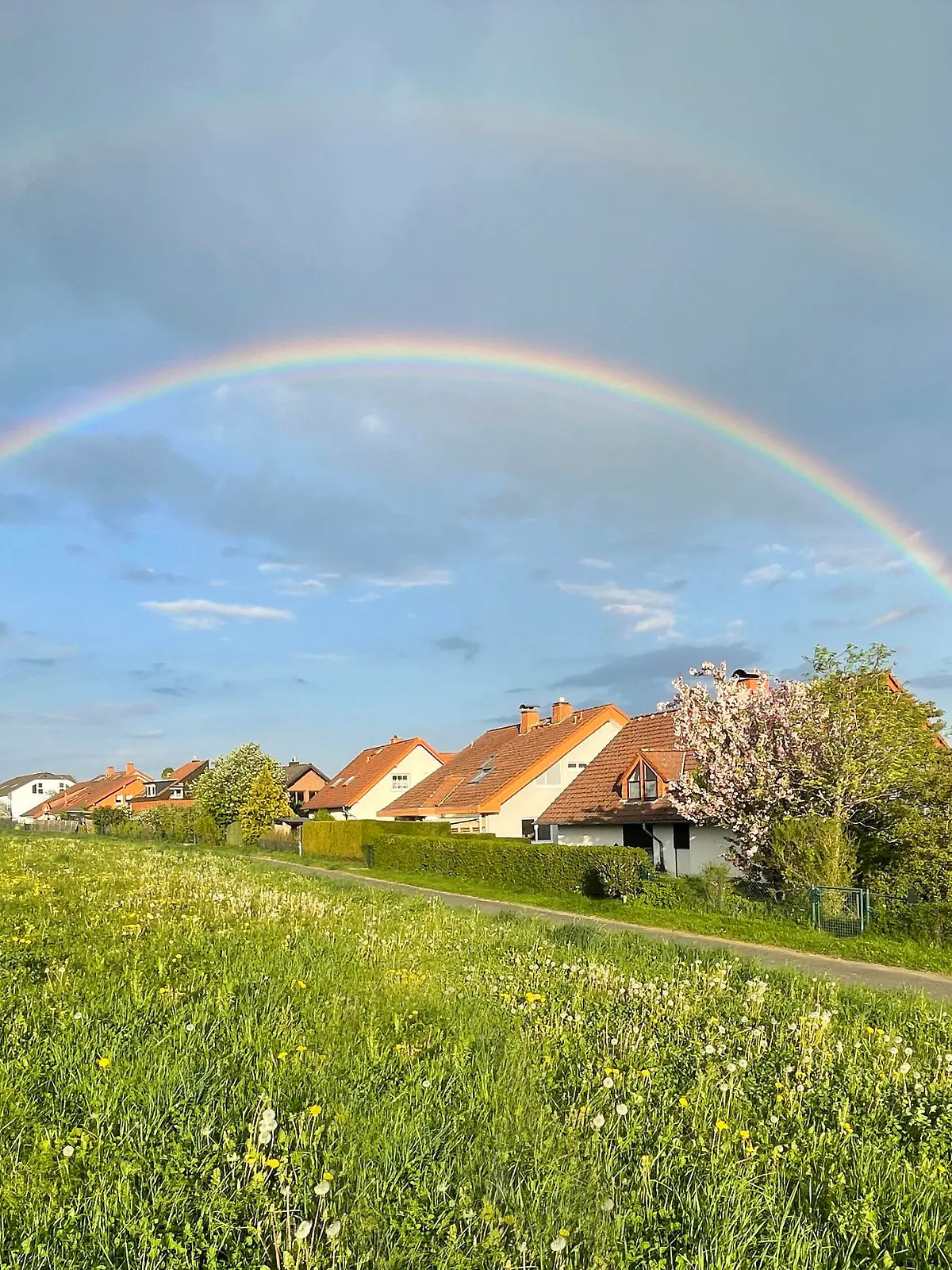 Regenbogen ist die Brechung des Sonnenlichts bei Regen in den Regentropfen. Rainbow is the refraction of sunlight in rain in the raindrops.