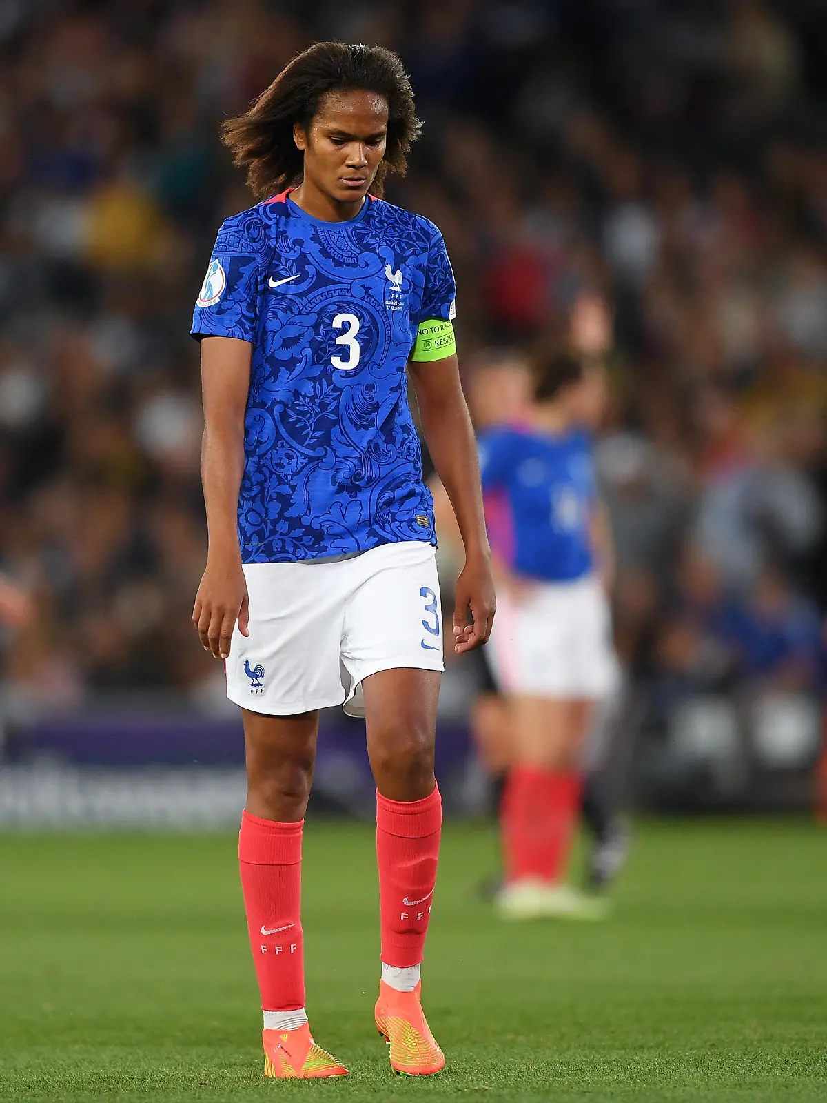 MILTON KEYNES, ENGLAND - JULY 27: Wendie Renard of France reacts during the UEFA Women's Euro 2022 Semi Final match between Germany and France at Stadium MK on July 27, 2022 in Milton Keynes, England. (Photo by Harriet Lander/Getty Images)