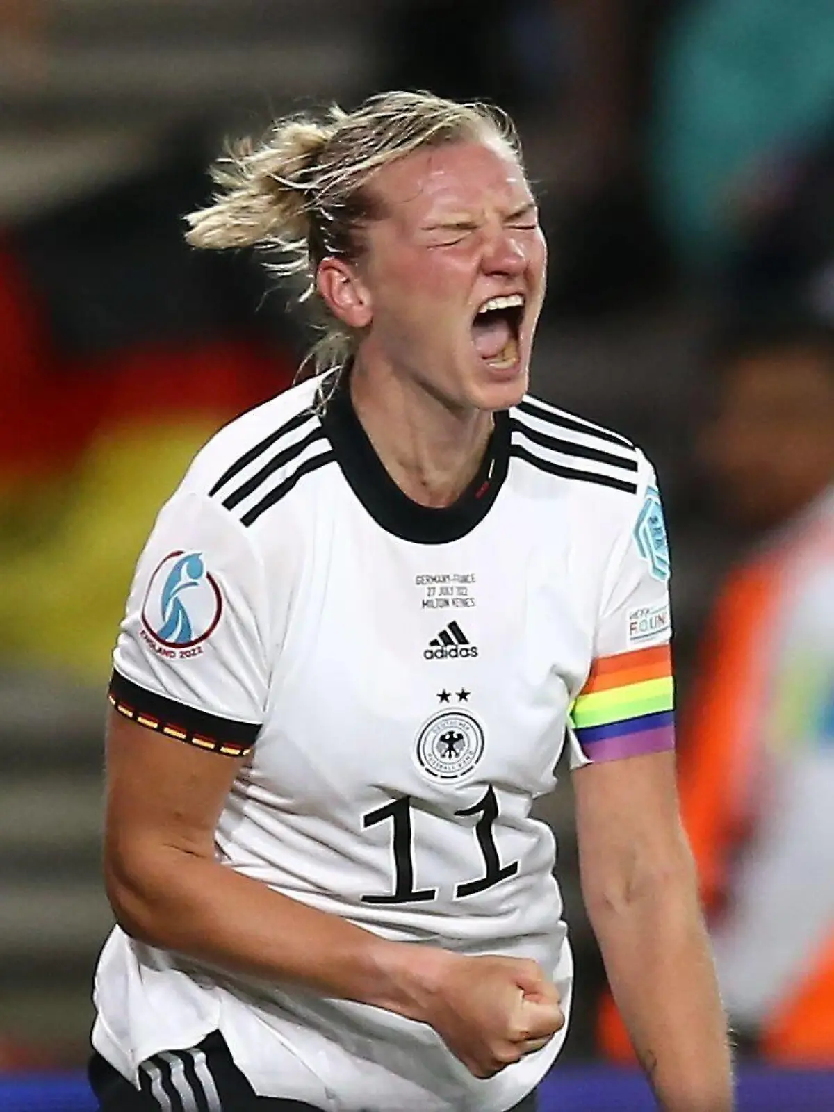  Mandatory Credit: Photo by Michael Zemanek/Shutterstock 13049534ab Alexandra Popp of Germany celebrates scoring his sides second goal Germany v France, Womens UEFA European Championship, EM, Europameisterschaft Semi Final, Football, Stadium MK, Milton Keynes, UK - 27 Jul 2022 Germany v France, Womens UEFA European Championship, Semi Final, Football, Stadium MK, Milton Keynes, UK - 27 Jul 2022 PUBLICATIONxINxGERxSUIxAUTXHUNxGRExMLTxCYPxROMxBULxUAExKSAxONLY Copyright: xMichaelxZemanek/Shutterstockx 13049534ab