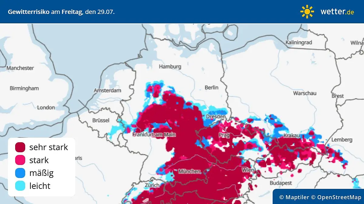 Gewitterrisiko am Freitag, 29. Juli in Deutschland