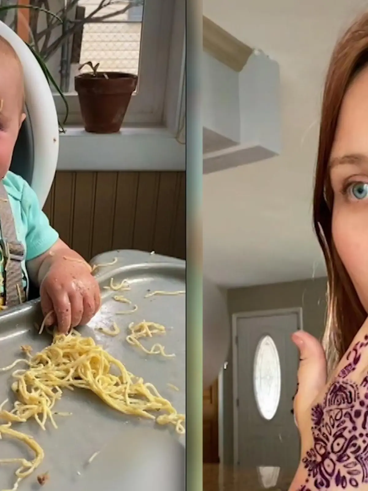 Der Blick der Mutter in diesem Video verrät eigentlich schon alles. Ihr Kind hat einen Teller Spaghetti vorgesetzt bekommen, während Mama kurz den Raum verlassen hat. Als sie wiederkommt.....hat ihr Kind den Teller natürlich fein säuberlich geleert und sich den Mund abgewischt. Natürlich nur ein Scherz - das Kind hat gefühlt ALLES dafür getan, mit den Nudeln möglichst viel Chaos anzurichten.