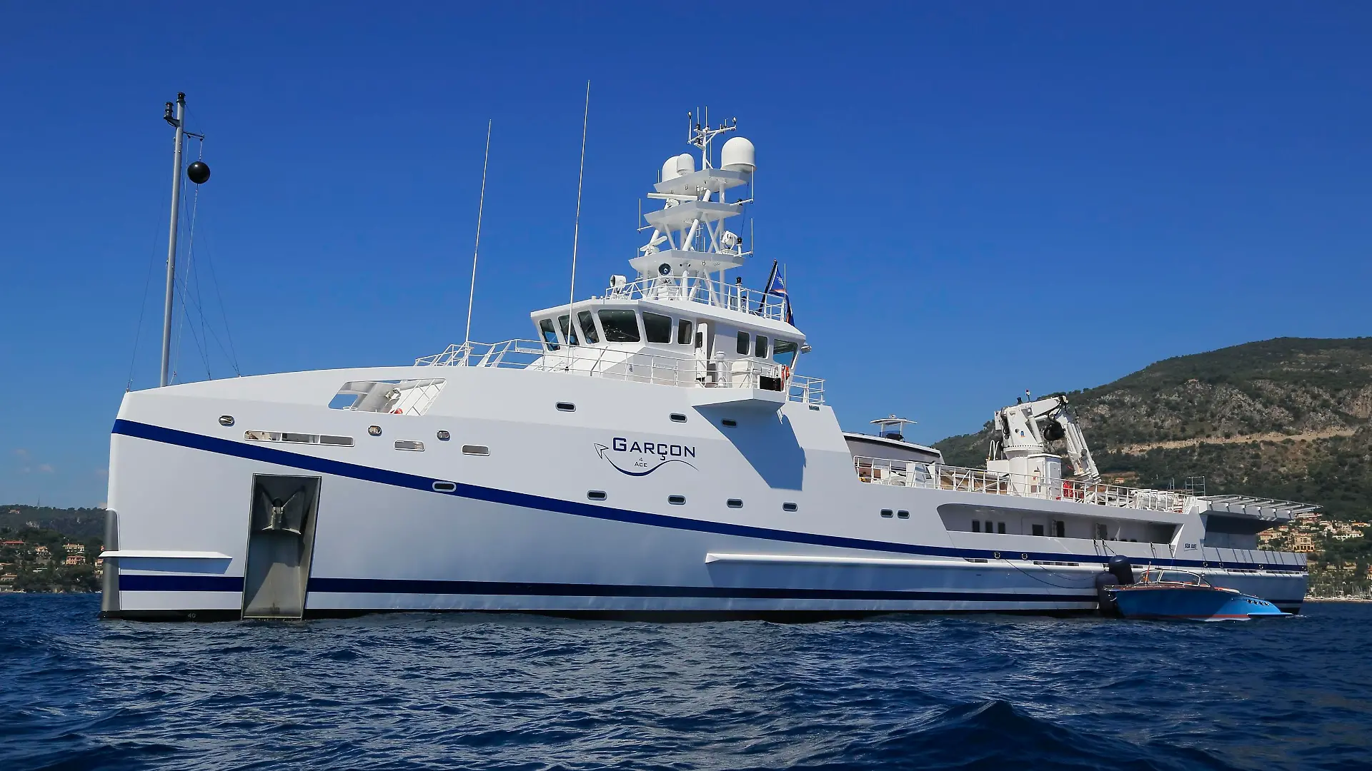 Damen Sea Axe Versorgungsschiff Garcon 4 Ace, Versorger für die Motoryacht Ace, Beaulieu-sur-Mer, Département Alpes-Maritimes, Region Provence-Alpes-Côte d?Azur, Frankreich, Europa