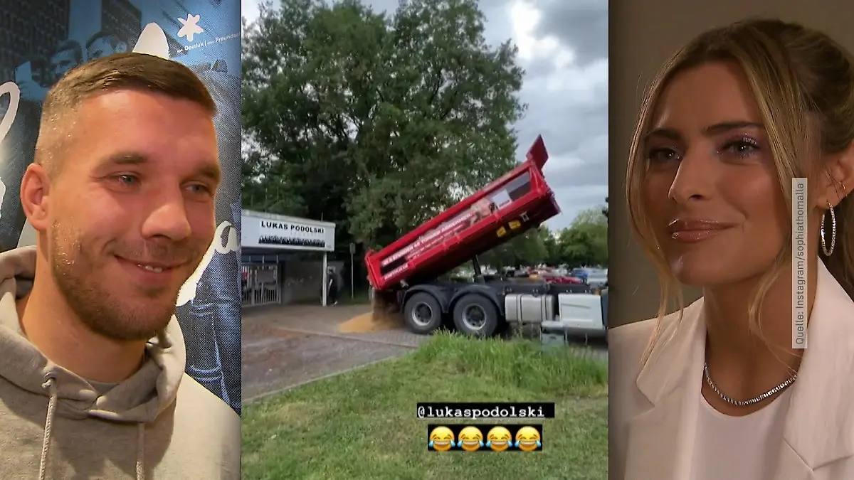 Sandhaufen für Lukas Podolski Super-Prank von Sophia Thomalla