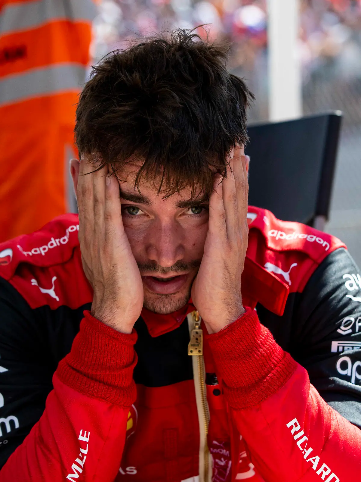  Formula 1 2022: French GP CIRCUIT PAUL RICARD, FRANCE - JULY 24: A despondent Charles Leclerc, Ferrari F1-75, after crashing out of the lead at Le Beausset during the French GP at Circuit Paul Ricard on Sunday July 24, 2022 in Le Castellet, France. Photo by Carl Bingham / LAT Images Images PUBLICATIONxINxGERxSUIxAUTxHUNxONLY GP2212_133437_31I0677
