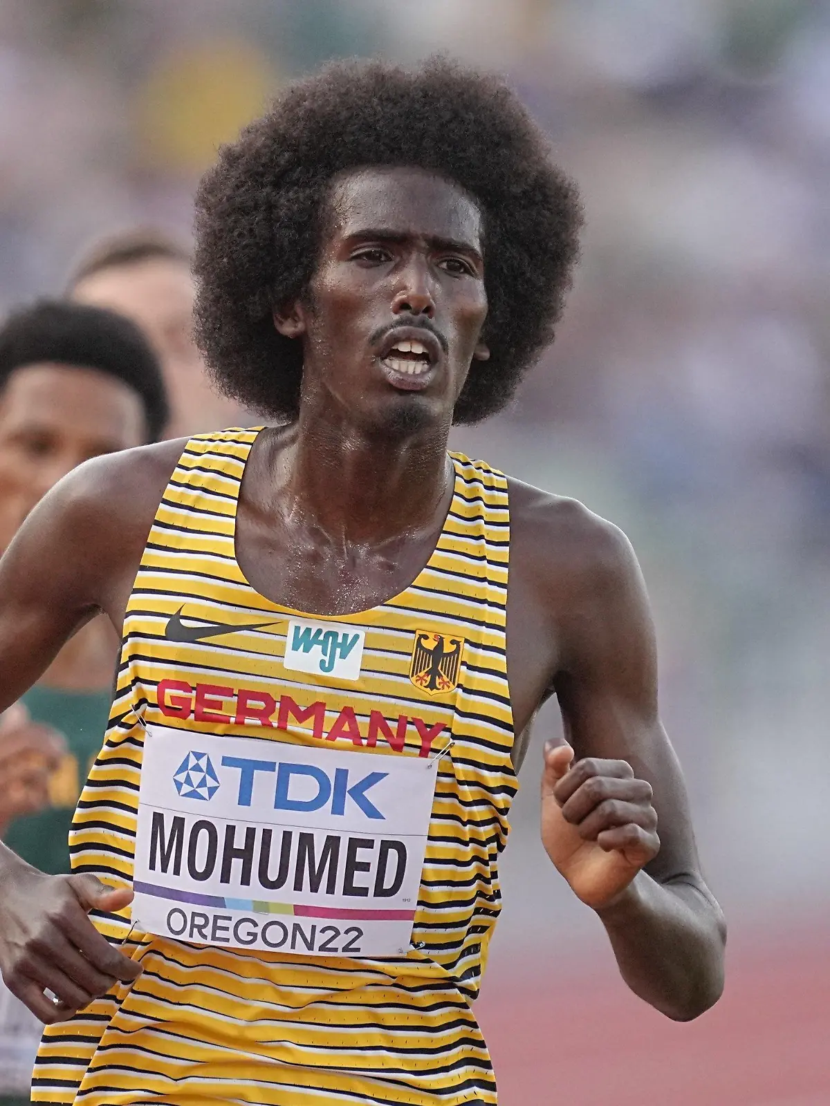 21.07.2022, USA, Eugene: Leichtathletik: Weltmeisterschaft, 5000 Meter, Männer: Mohamed Mohumed (LG Olympia Dortmund) aus Deutschland in Aktion. Foto: Michael Kappeler/dpa +++ dpa-Bildfunk +++