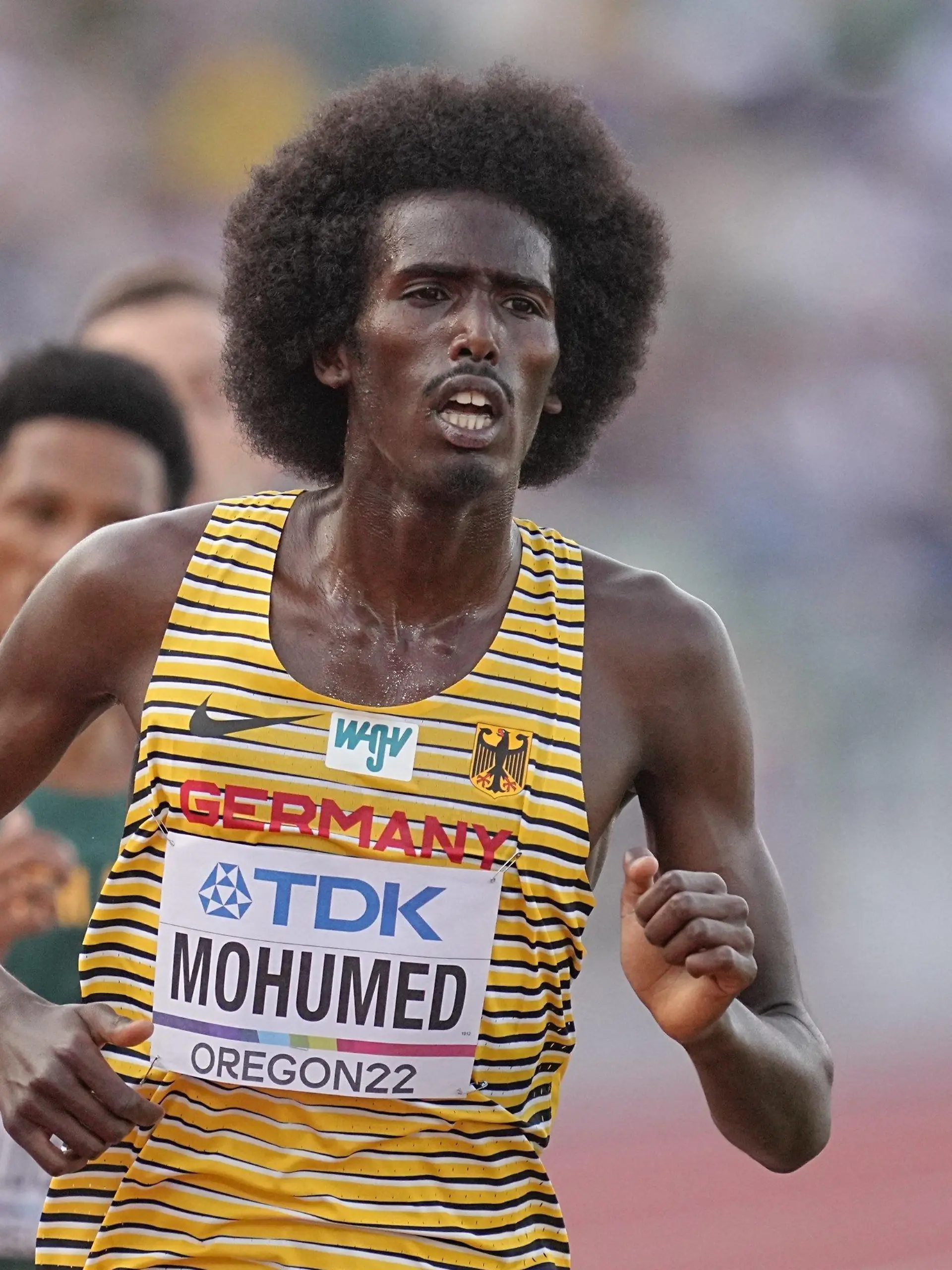 21.07.2022, USA, Eugene: Leichtathletik: Weltmeisterschaft, 5000 Meter, Männer: Mohamed Mohumed (LG Olympia Dortmund) aus Deutschland in Aktion. Foto: Michael Kappeler/dpa +++ dpa-Bildfunk +++