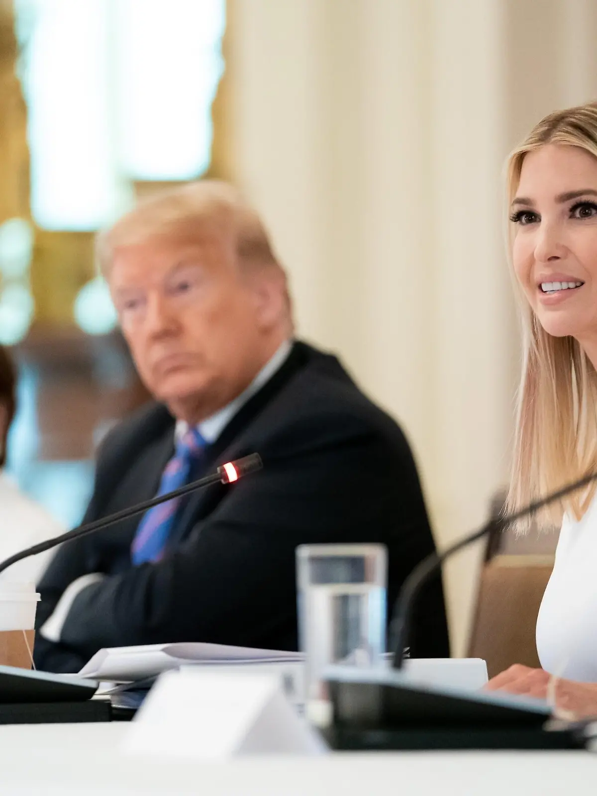 Ivanka Trump, speaks as co-chair of the American Workforce Policy Advisory Board. Her father, President Donald Trump, looks on, June 26, 2020 (BSLOC_2020_5_9)