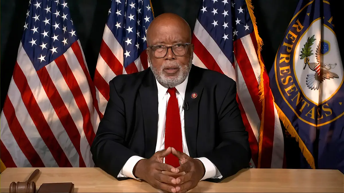 Chairman Rep. Bennie Thompson, D-Miss., speaks via video at a hearing by the House select committee investigating the Jan. 6 attack on the U.S. Capitol, Thursday, July 21, 2022, on Capitol Hill in Washington. (House Select Committee via AP)