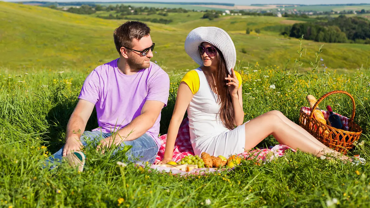Young couple having picnic