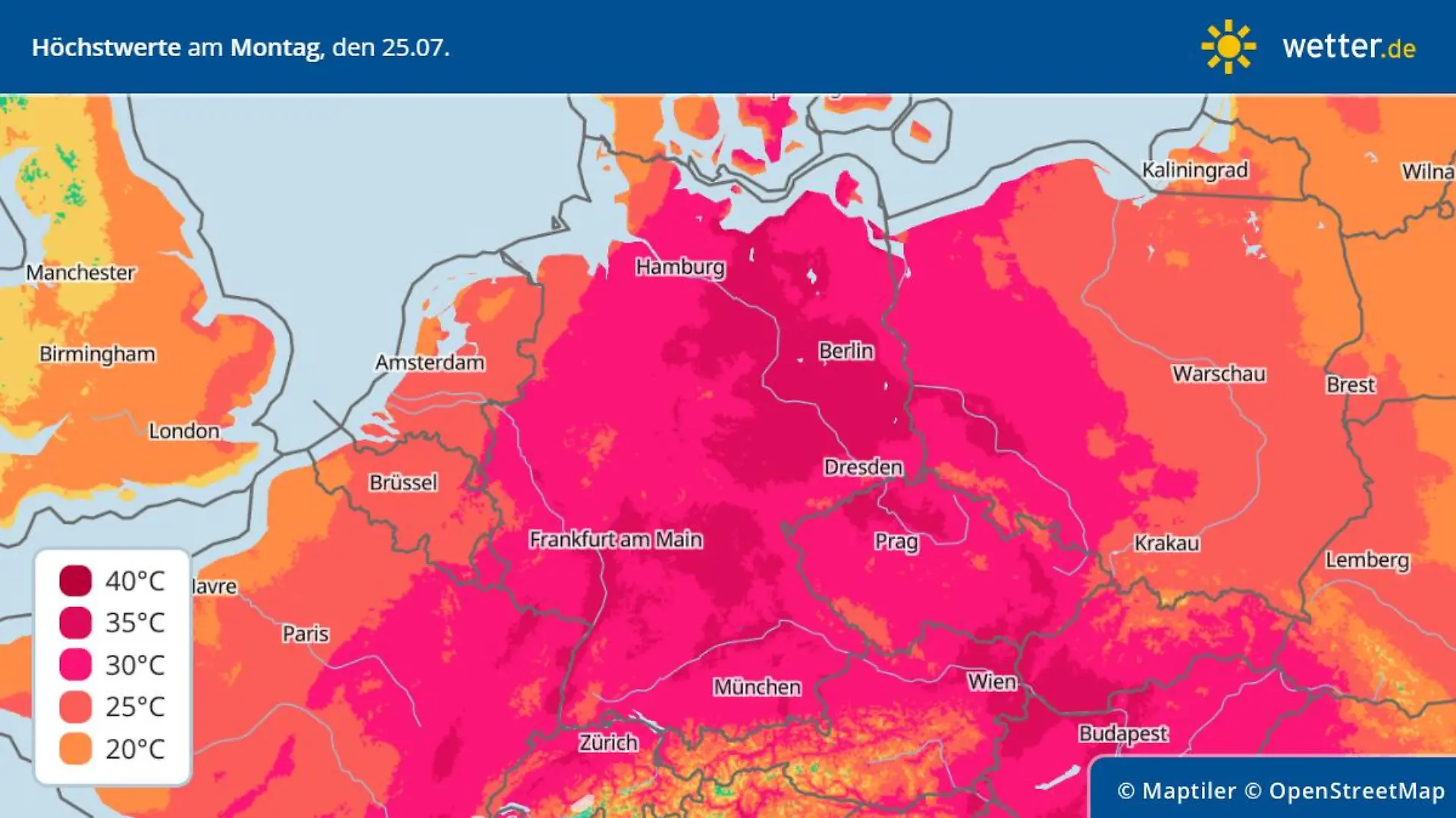 Höchstwerte am Montag, 25.07.2022
