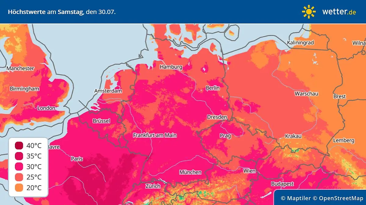 Die Höchstwerte für Samstag, 30. Juli 2022