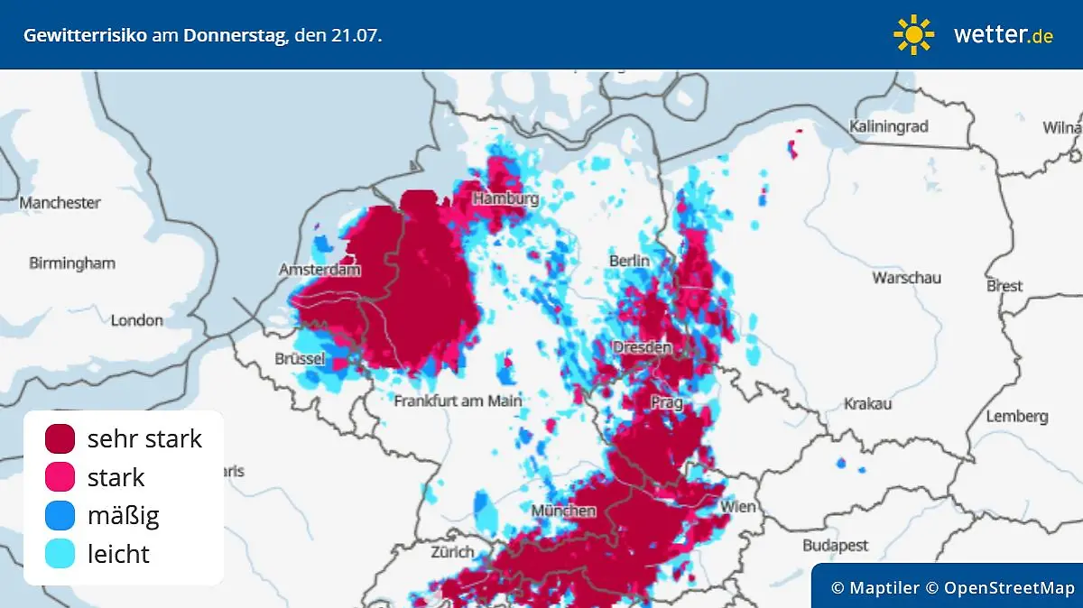 Gewitterrisiko am Donnerstag, 21. Juli in Deutschland
