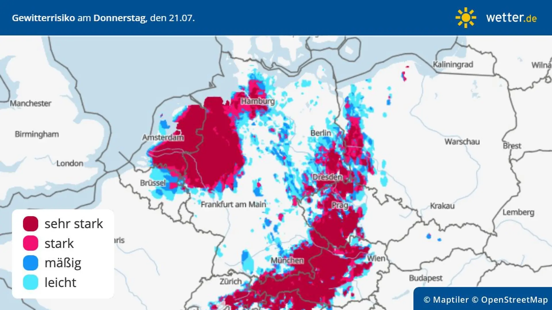 Gewitterrisiko am Donnerstag, 21. Juli in Deutschland