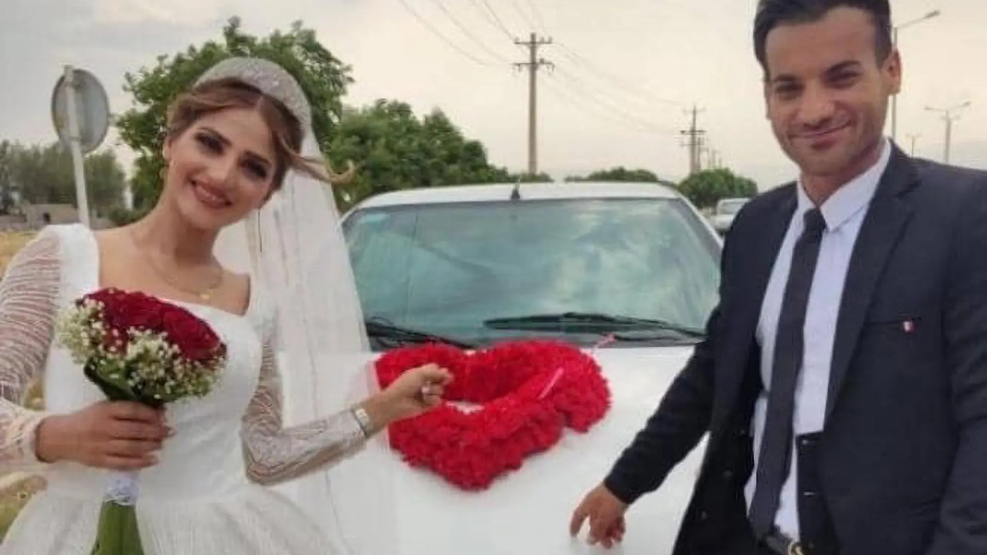 Mahvash Leghaei, 24, (left) was killed by a stray bullet that was fired by a man at her wedding in Firuzabad, Iran, on 12th July 2022. (Newsflash)