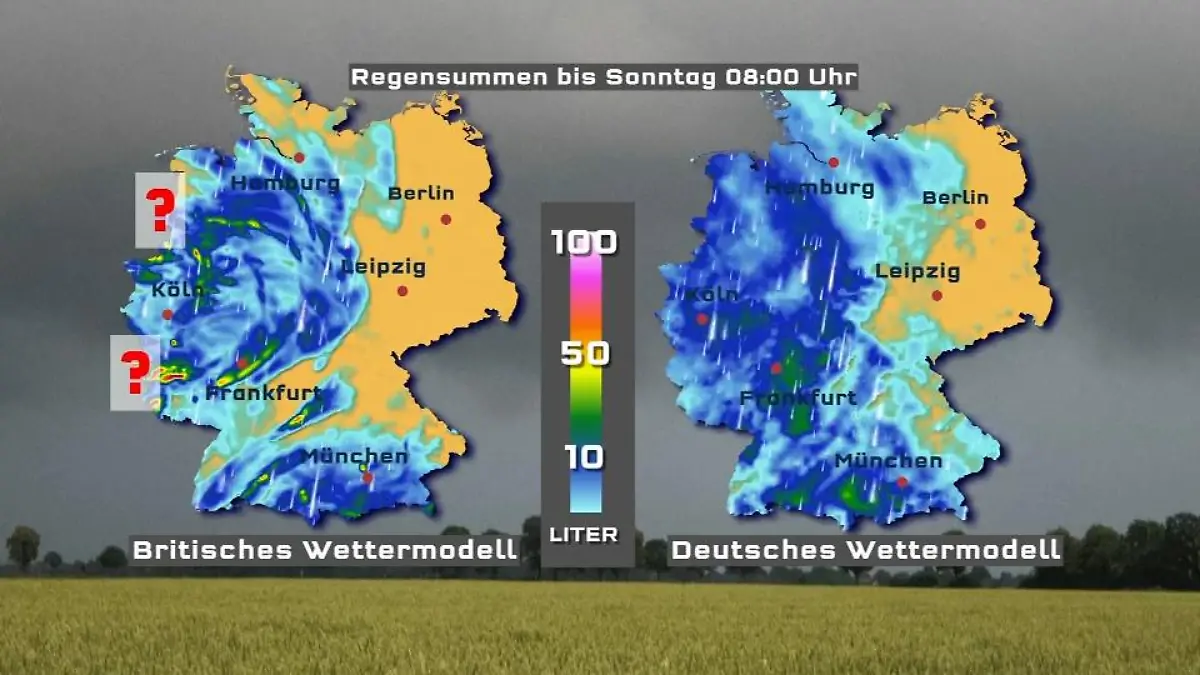 Starkregen in den Katastrophengebieten Die Regensummen bis Sonntagabend