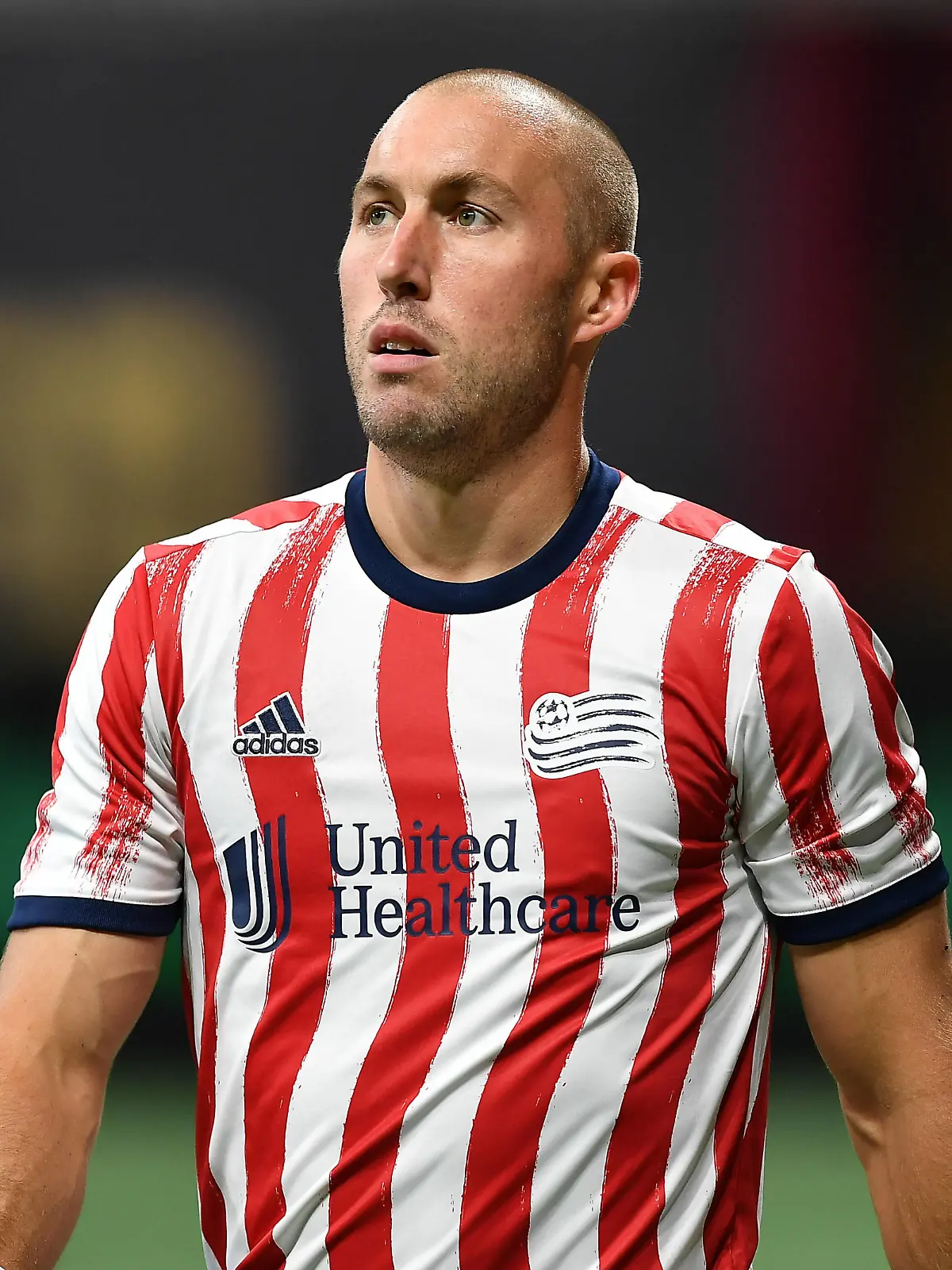 ATLANTA, GA  JULY 17: New England goalkeeper Brad Knighton 18 warms up prior to the start of the MLS, Fussball Herren, USA match between the New England Revolution and Atlanta United FC on July 17th, 2021 at Mercedes-Benz Stadium in Atlanta, GA. Photo by Rich von Biberstein/Icon Sportswire SOCCER: JUL 17 MLS - New England Revolution at Atlanta United FC Icon210717011 