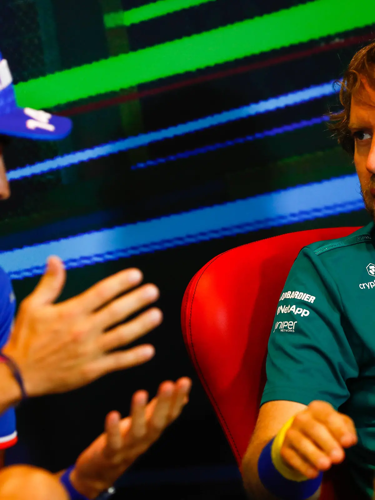  Formula 1 2022: Azerbaijan GP BAKU CITY CIRCUIT, AZERBAIJAN - JUNE 10: Fernando Alonso, Alpine F1 Team, and Sebastian Vettel, Aston Martin, in the drivers press conference, PK, Pressekonferenz during the Azerbaijan GP at Baku City Circuit on Friday June 10, 2022 in Baku, Azerbaijan. Photo by Carl Bingham / LAT Images Images PUBLICATIONxINxGERxSUIxAUTxHUNxONLY GP2208_092247_X4I7227