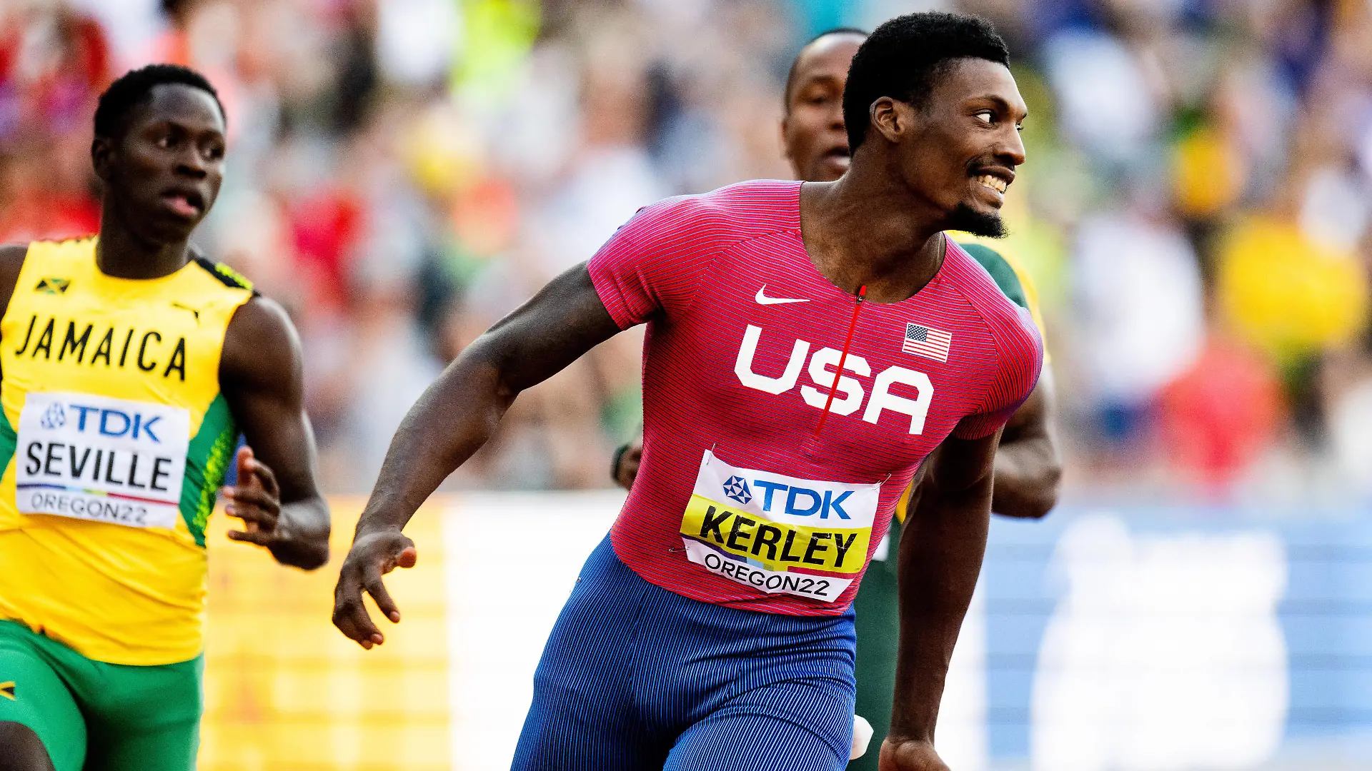  220716 Fred Kerley of USA competes to win men s 100 meter final during day 2 of the 2022 World Athletics Championships on July 16, 2022 in Eugene. Photo: Jon Olav Nesvold / BILDBYRAN / COP 217 / JM0324 bbeng friidrott athletics friidrett 2022 world athletics championships world athletics championships oregon22 friidrotts-vm friidretts-vm vm usa jubel *** 220716 Fred Kerley of USA competes to win men s 100 meter final during day 2 of the 2022 World Athletics Championships on July 16, 2022 in Eugene Photo Jon Olav Nesvold BILDBYRAN COP 217 JM0324 bbeng friidrott athletics friidrett 2022 world athletics championships world athletics championships oregon22 friidrotts vm friidretts vm vm usa jubel, PUBLICATIONxNOTxINxSWExNORxAUT Copyright: JONxOLAVxNESVOLD BB220716JE125