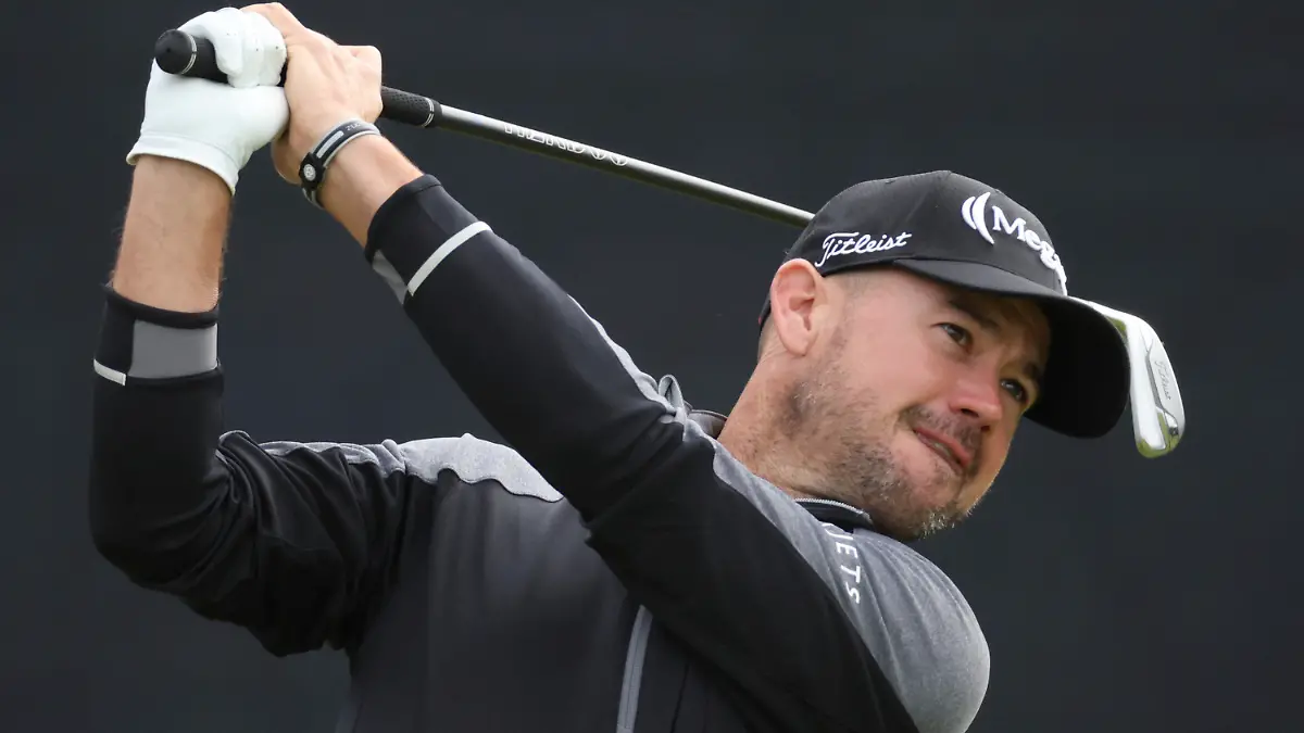United States' Brian Harman tees off on the 3rd hole during the second day of the British Open Golf Championships at the Royal Liverpool Golf Club in Hoylake, England, Friday, July 21, 2023. (AP Photo/Peter Morrison)