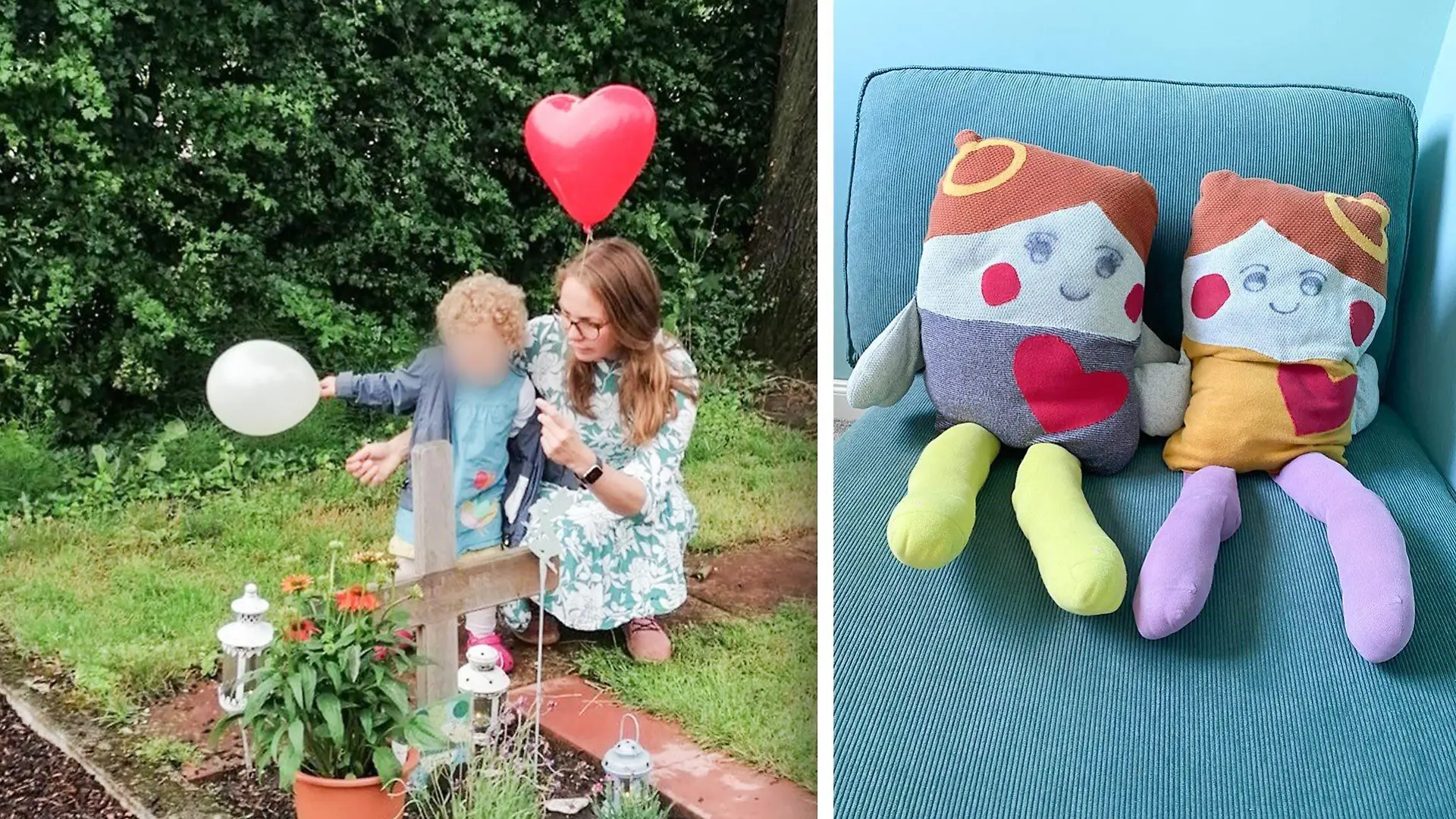 Daniela mit Kind zum Geburtstag und die Papa-Kissen der Kinder