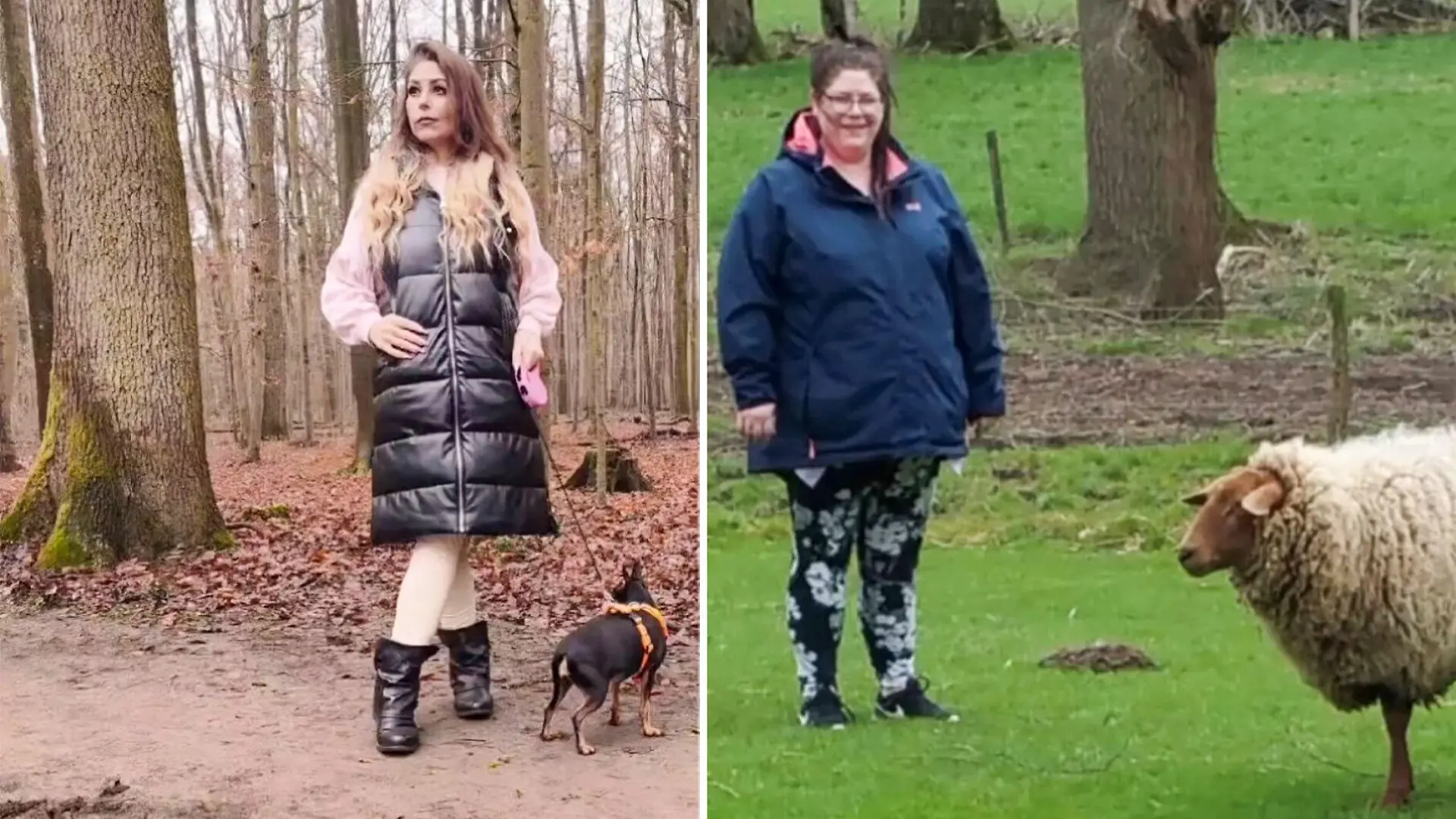 Joana mit ihrem Hund im Wald und Joana vor zwei Jahren bei einem Spaziergang.