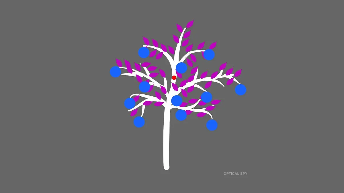 Eine Zeichnung eines Baums mit blauen Früchten.