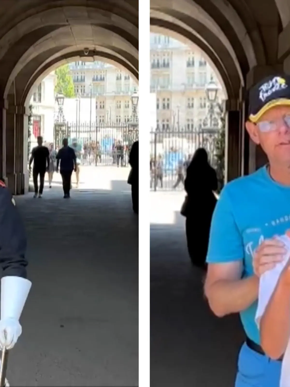 Ein Wachmann der britischen Royal King's Guard bricht sein Protokoll um einem Jungen mit Down-Syndrom eine Freude zu machen. Was er genau macht, sehen Sie im Video.