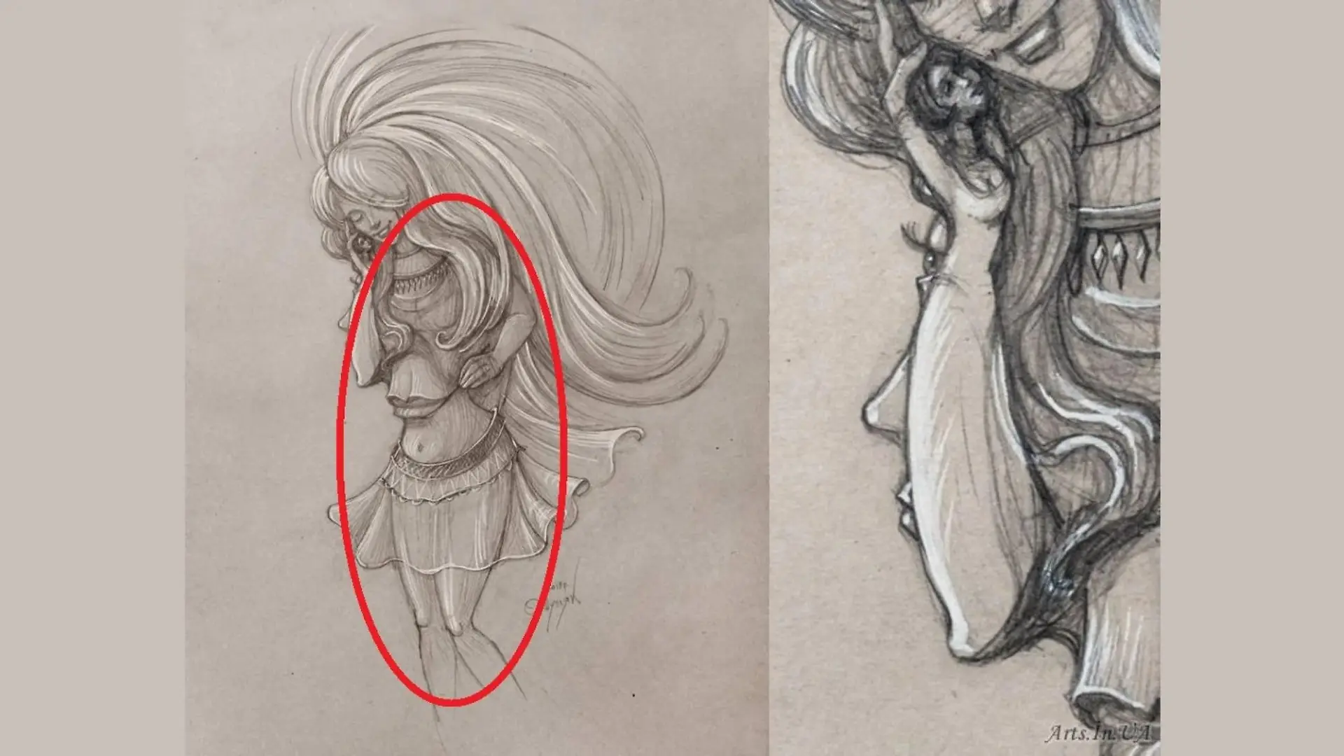 Zeichnung, in der vier Frauen versteckt sind.