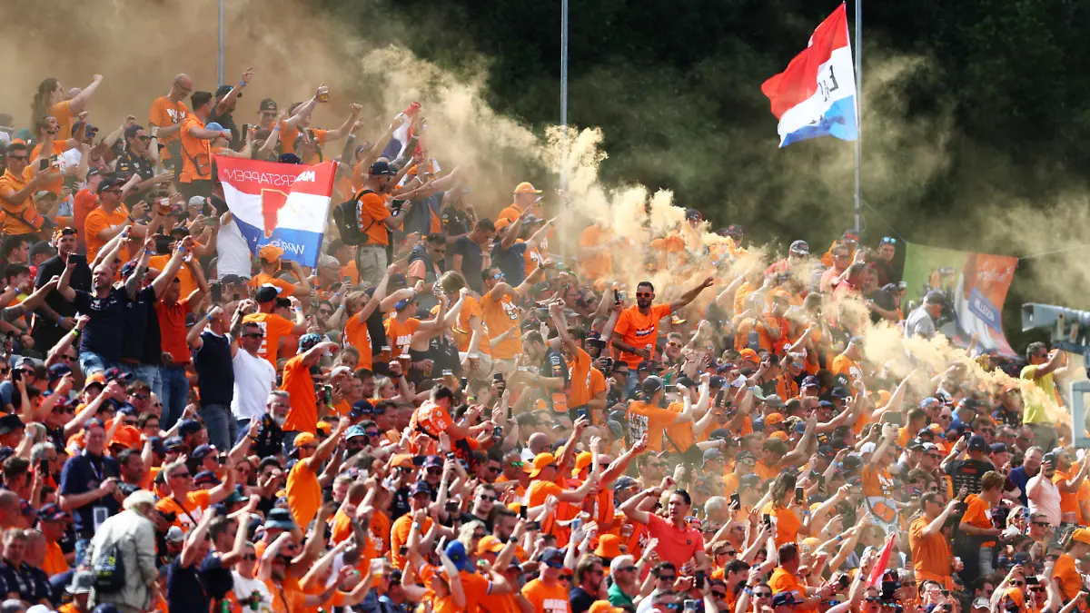 SPIELBERG, AUSTRIA - JULY 09: Red Bull Racing fans show their support from the stands during the F1 Grand Prix of Austria Sprint at Red Bull Ring on July 09, 2022 in Spielberg, Austria. (Photo by Clive Rose/Getty Images)