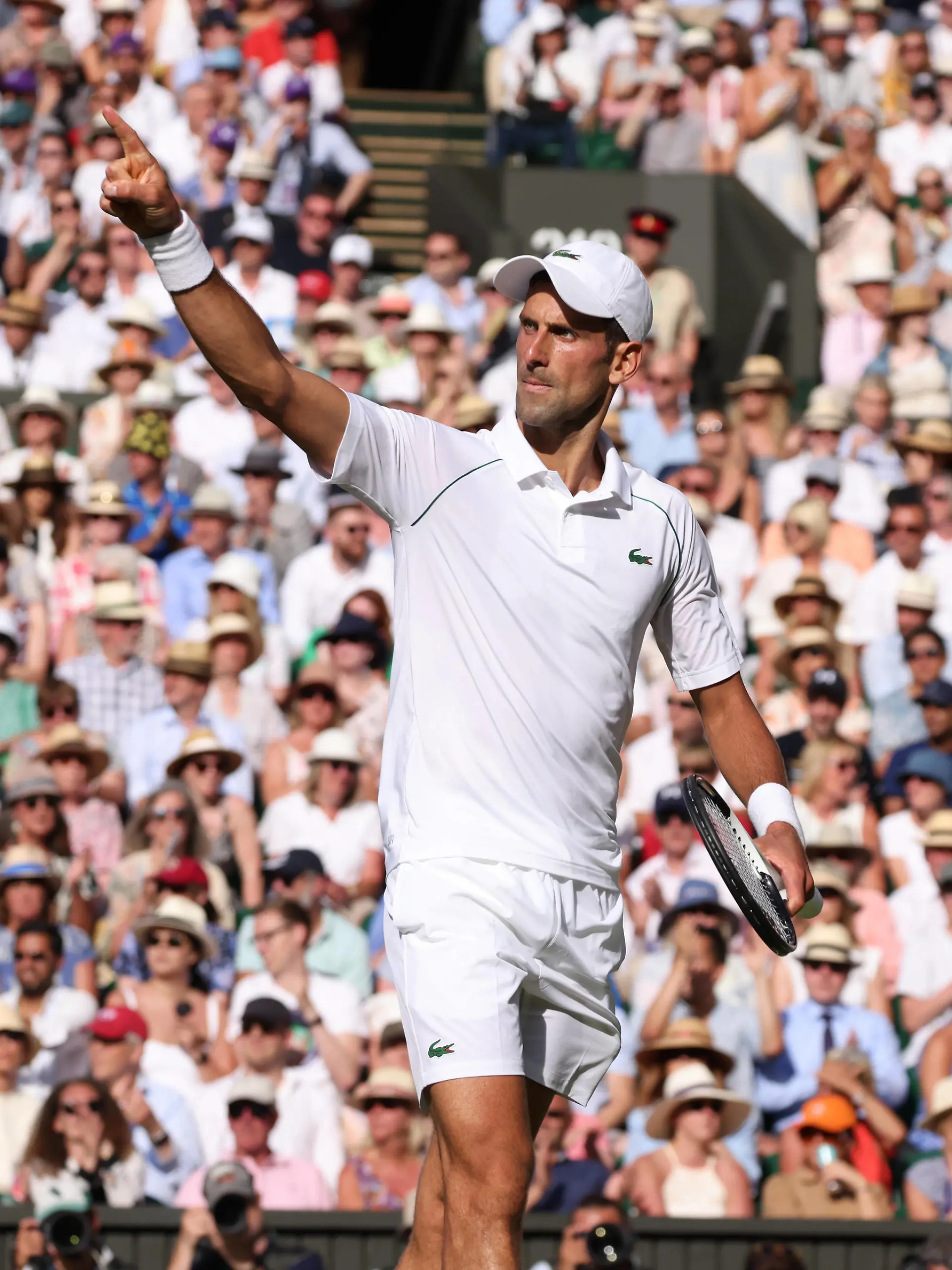 Serbian Novak Djokovic celebrates a point in his Semi-Final match against Great Britain's Cameron Norrie on day twelve of the 2022 Wimbledon championships in London on Friday, July 08, 2022. Djokovic won the match 2-6,6-3,6-2,6-4.  Photo by Hugo Philpott/UPI Photo via Newscom/upiphotostwo871829/UPI/Newscom/SIPA/2207082138 / action press