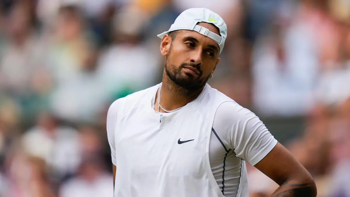 Mandatory Credit: Photo by Dave Shopland/Shutterstock 13018039ay Nick Kyrgios reacts during his quarter final match Wimbledon Tennis Championships, Day 10, The All England Lawn Tennis and Croquet Club, London, UK - 06 Jul 2022 Wimbledon Tennis Championships, Day 10, The All England Lawn Tennis and Croquet Club, London, UK - 06 Jul 2022 PUBLICATIONxINxGERxSUIxAUTXHUNxGRExMLTxCYPxROMxBULxUAExKSAxONLY Copyright: xDavexShopland/Shutterstockx 13018039ay