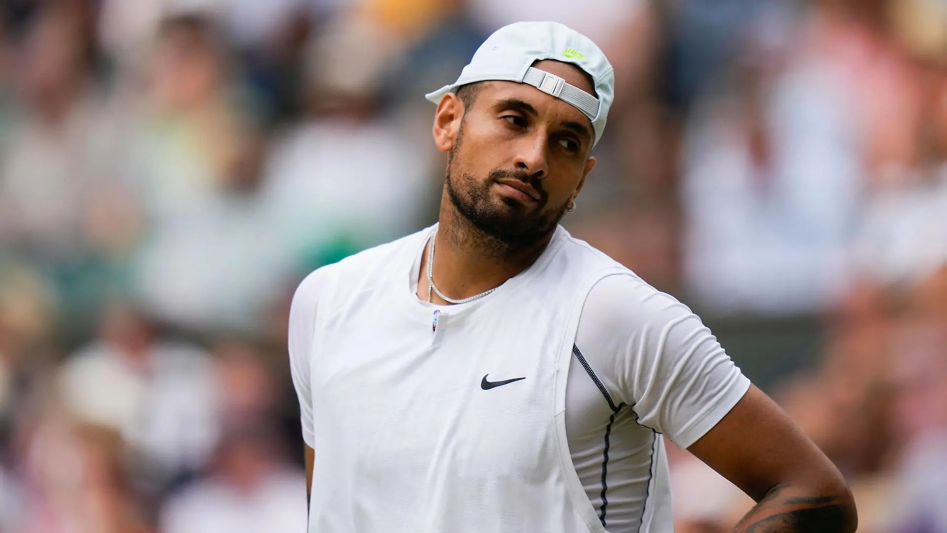 Mandatory Credit: Photo by Dave Shopland/Shutterstock 13018039ay Nick Kyrgios reacts during his quarter final match Wimbledon Tennis Championships, Day 10, The All England Lawn Tennis and Croquet Club, London, UK - 06 Jul 2022 Wimbledon Tennis Championships, Day 10, The All England Lawn Tennis and Croquet Club, London, UK - 06 Jul 2022 PUBLICATIONxINxGERxSUIxAUTXHUNxGRExMLTxCYPxROMxBULxUAExKSAxONLY Copyright: xDavexShopland/Shutterstockx 13018039ay
