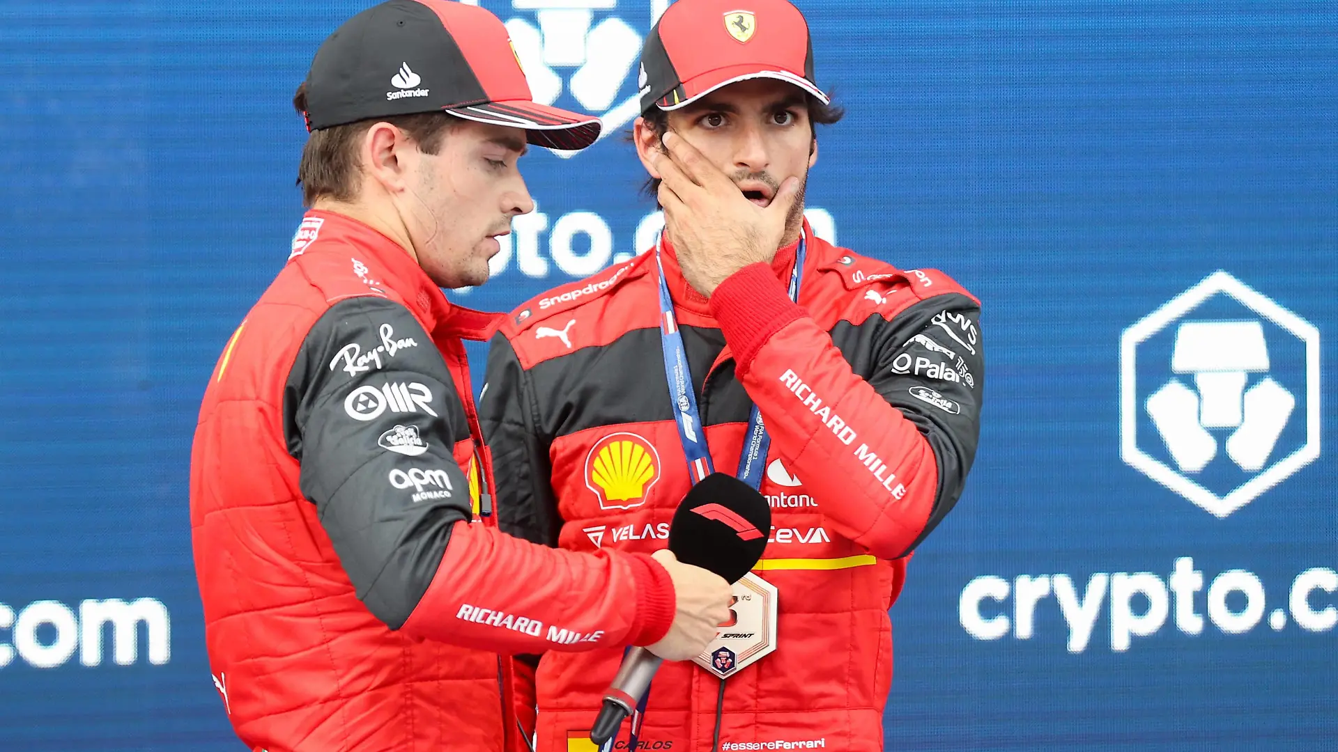 FORMULA 1 - GP of Austria 2022 SPIELBERG,AUSTRIA,09.JUL.22 - MOTORSPORTS, FORMULA 1 - Grand Prix of Austria, Red Bull Ring, sprint race. Image shows Charles Leclerc MON/ Ferrari and Carlos Sainz ESP/ Ferrari. PUBLICATIONxNOTxINxAUTxSUIxSWE GEPAxpictures/xChristianxWalgram