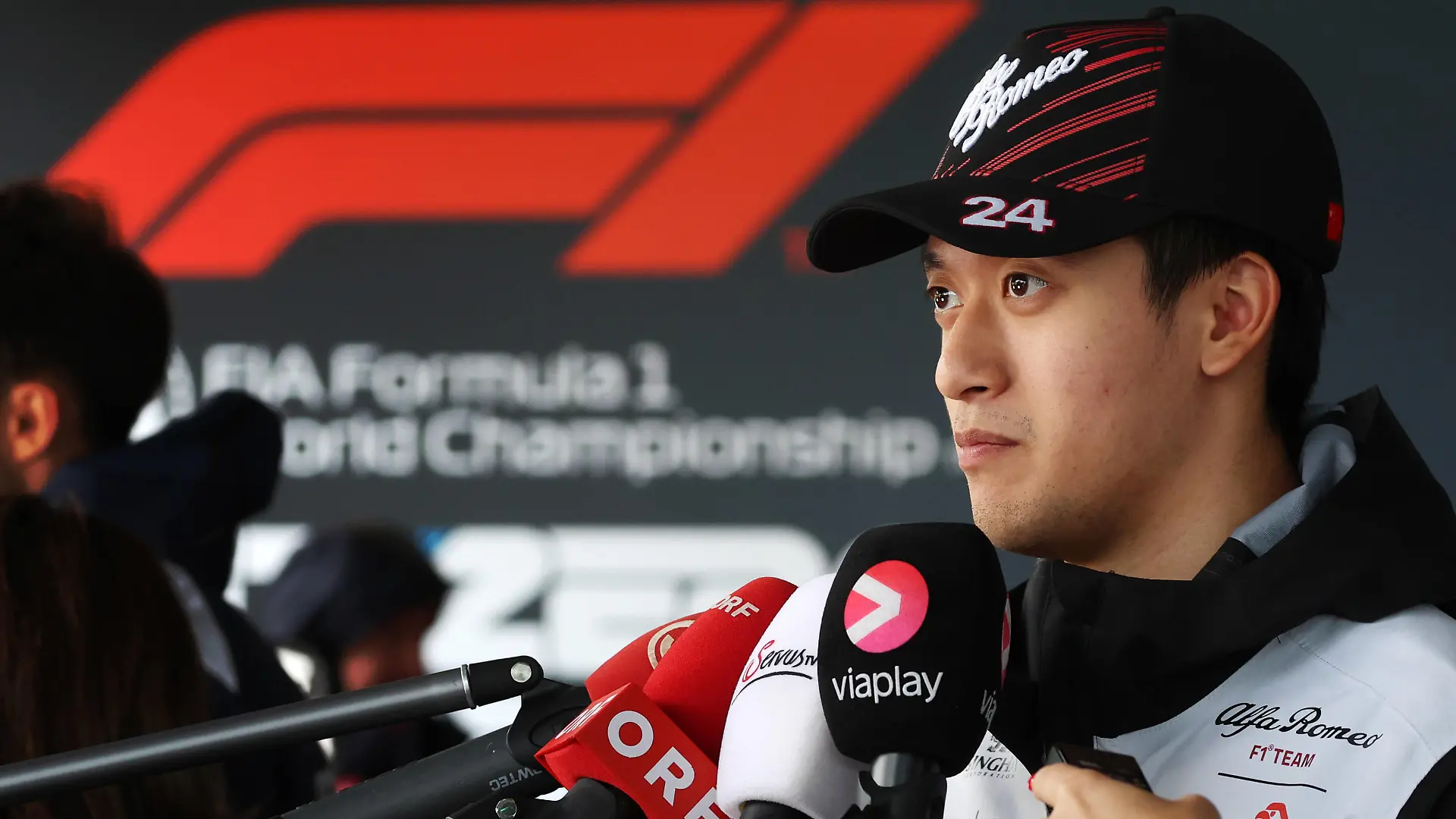 Formula 1 2022: Austrian GP RED BULL RING, AUSTRIA - JULY 07: Zhou Guanyu, Alfa Romeo, speaks to the media during the Austrian GP at Red Bull Ring on Thursday July 07, 2022 in Spielberg, Austria. Photo by Glenn Dunbar / LAT Images Images PUBLICATIONxINxGERxSUIxAUTxHUNxONLY GP2211_142633177A4455